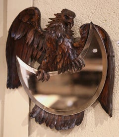 19th Century French Black Forest Carved Eagle Sculpture Wall Mirror