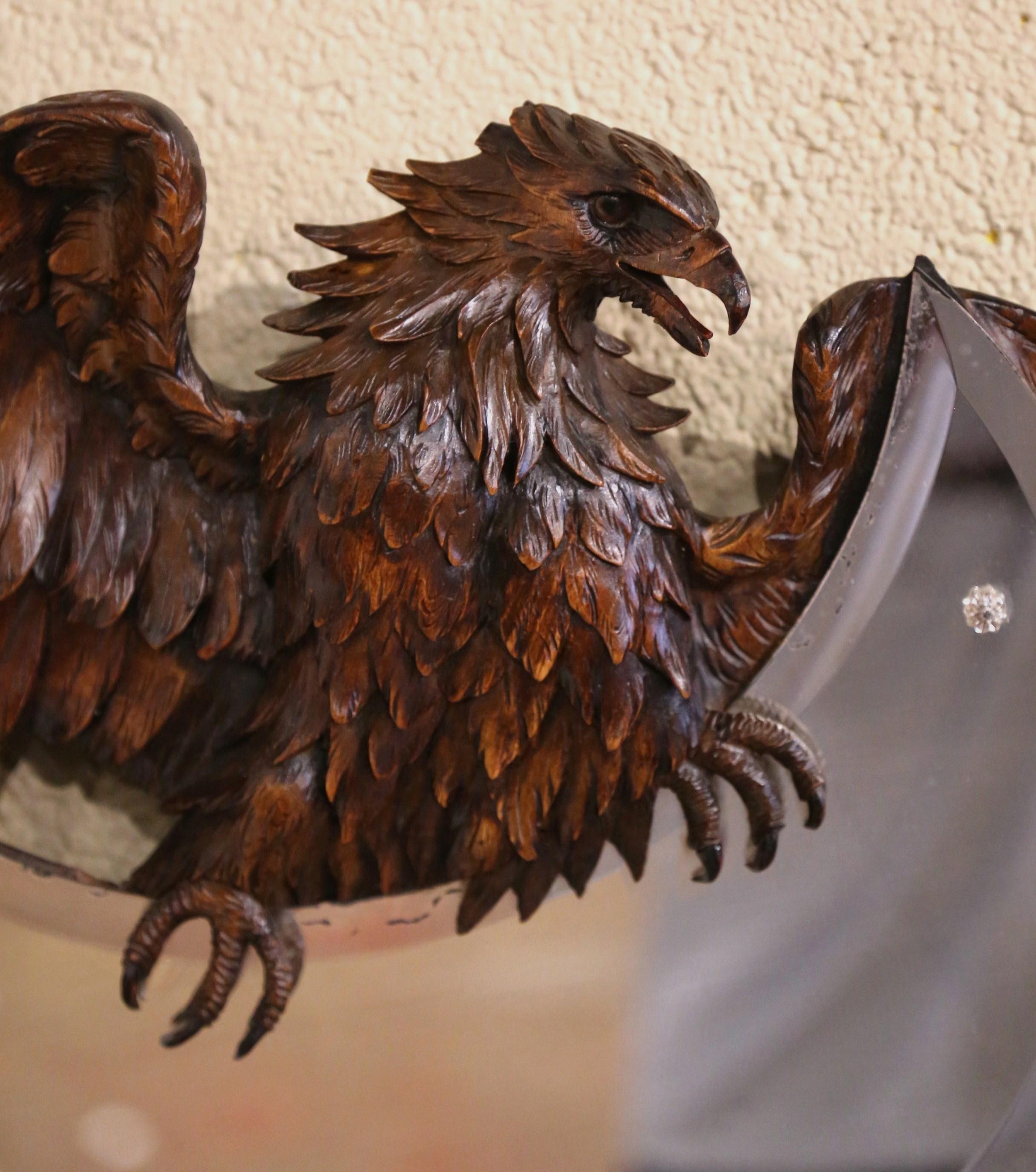 Hand-Carved 19th Century French Black Forest Carved Eagle Sculpture Wall Mirror For Sale