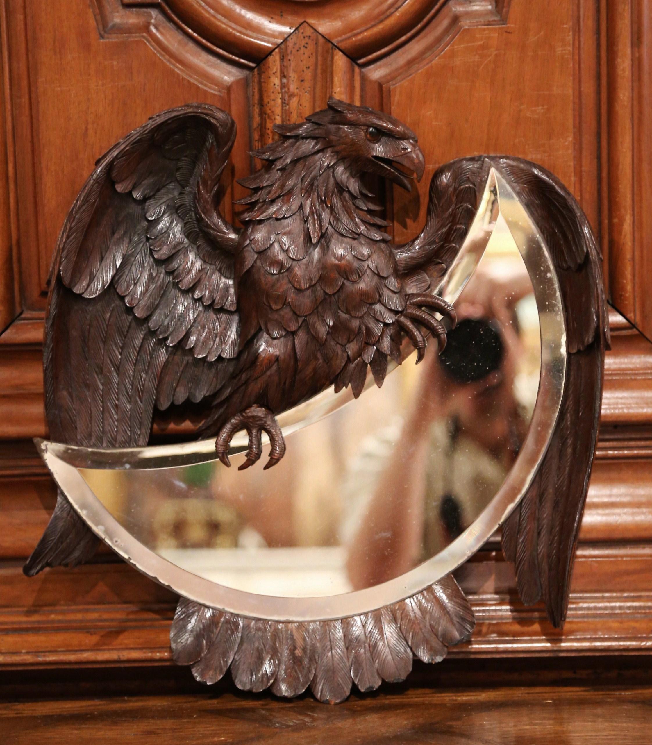 19. Jahrhundert Französisch Schwarzwald geschnitzt Adler Skulptur Wandspiegel (Handgeschnitzt)