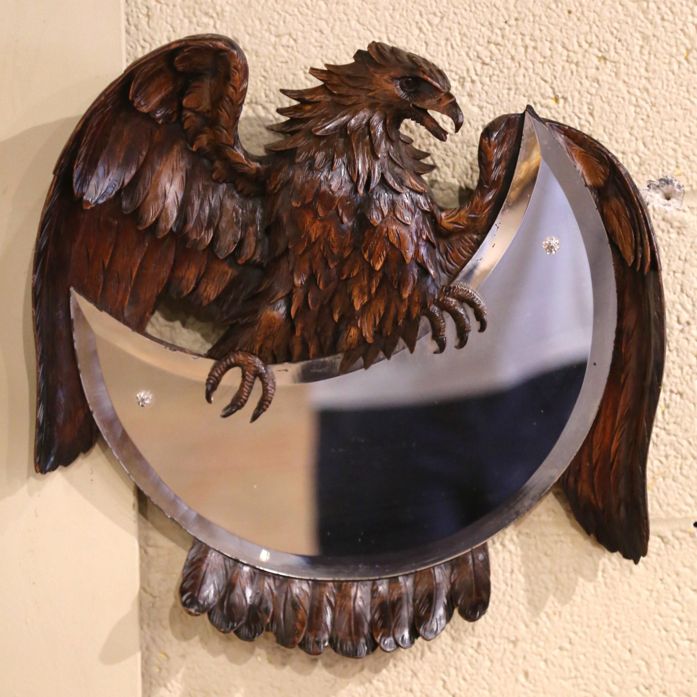 19th Century French Black Forest Carved Eagle Sculpture Wall Mirror In Excellent Condition For Sale In Dallas, TX
