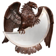 19th Century French Black Forest Carved Eagle Sculpture Wall Mirror