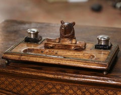 19th Century French Black Forest Carved Elm and Walnut Bear Sculpture Inkwell