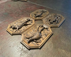 19th Century French Black Forest Carved Hunt Trophies Sculptures, Set of 4
