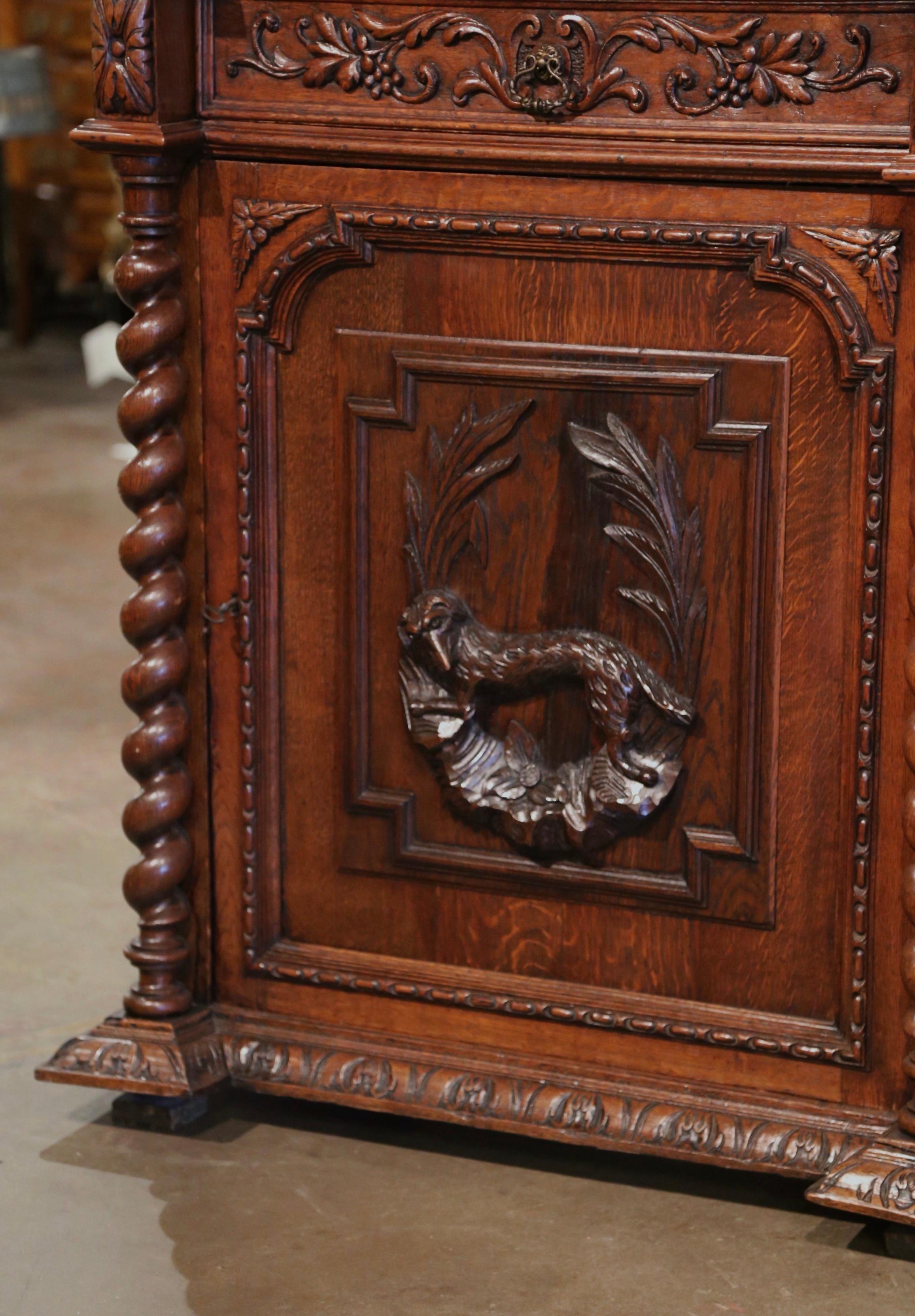 Hand-Carved 19th Century French Black Forest Carved Oak Barley Twist Jelly Cabinet 