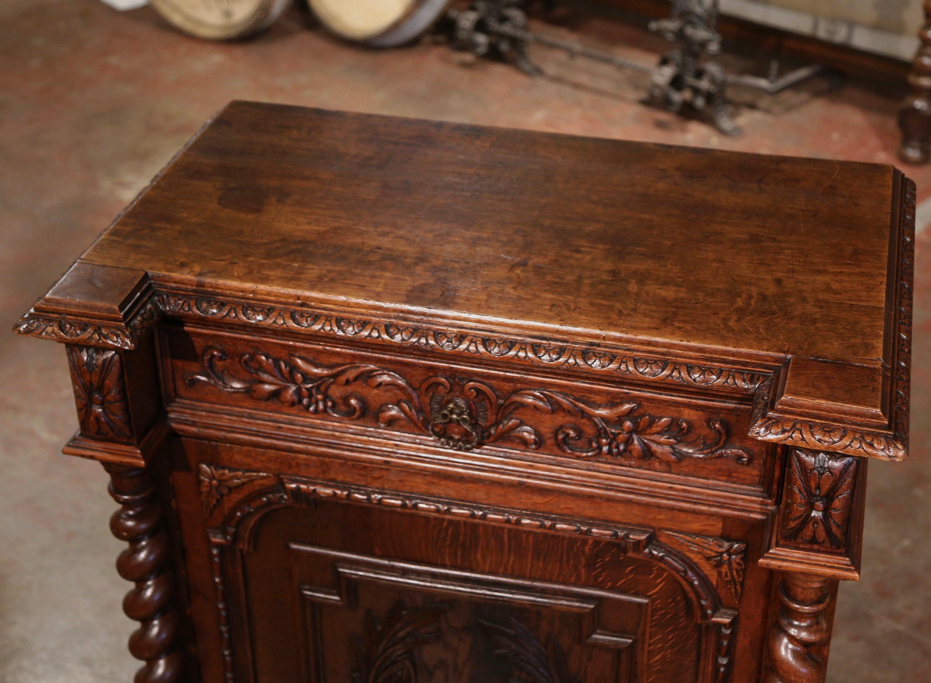 19th Century French Black Forest Carved Oak Barley Twist Jelly Cabinet  In Excellent Condition In Dallas, TX