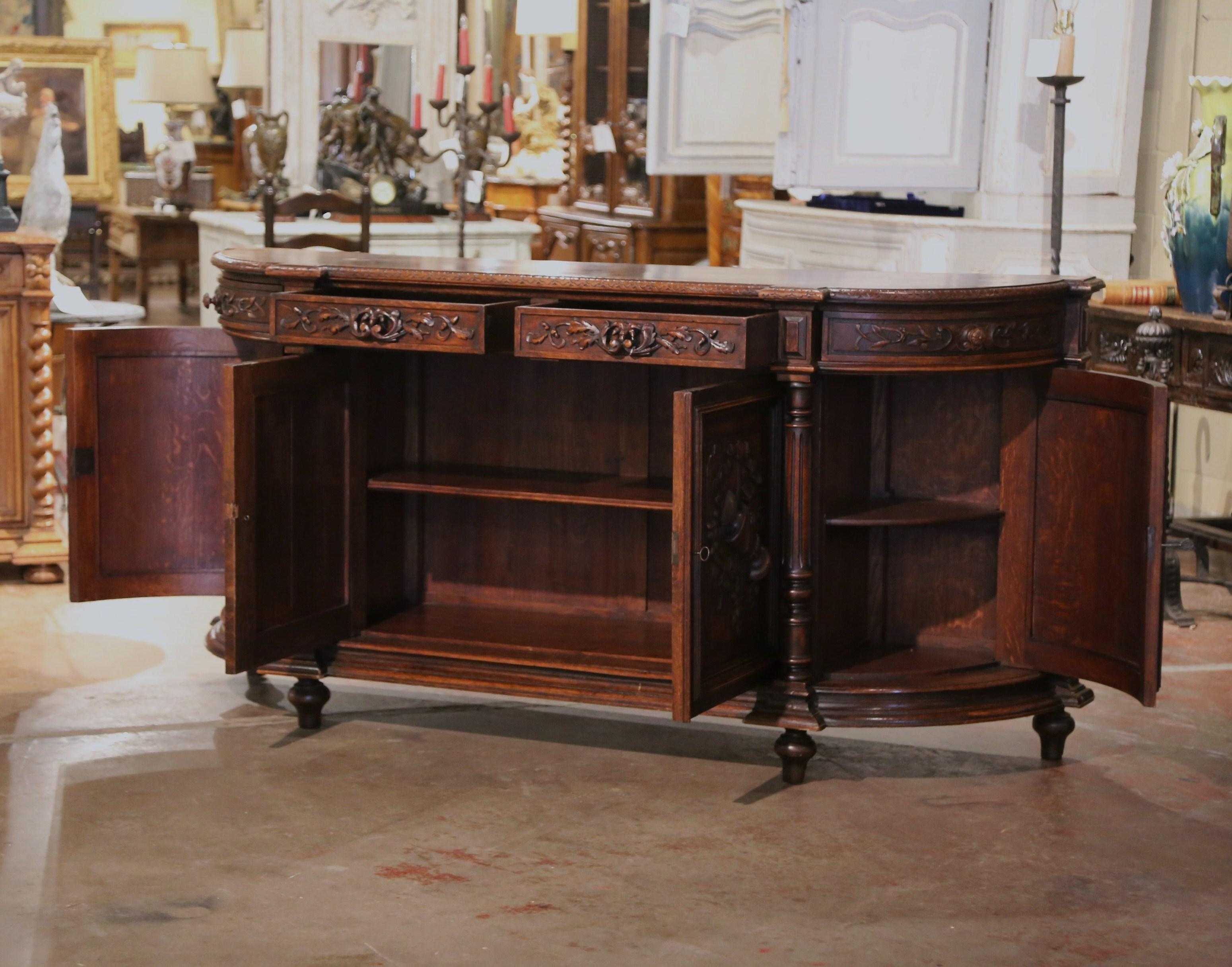 19th Century French Black Forest Carved Oak Four-Door Buffet Enfilade 6