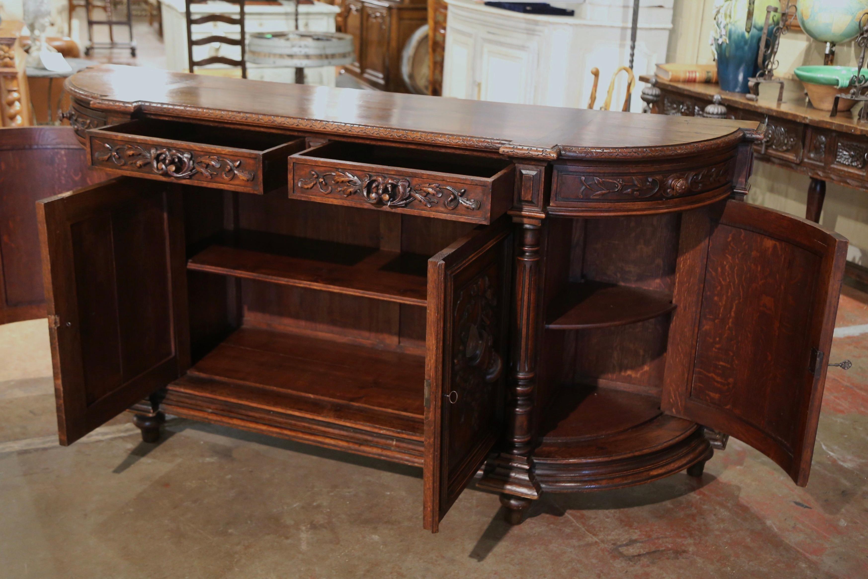 19th Century French Black Forest Carved Oak Four-Door Buffet Enfilade 7