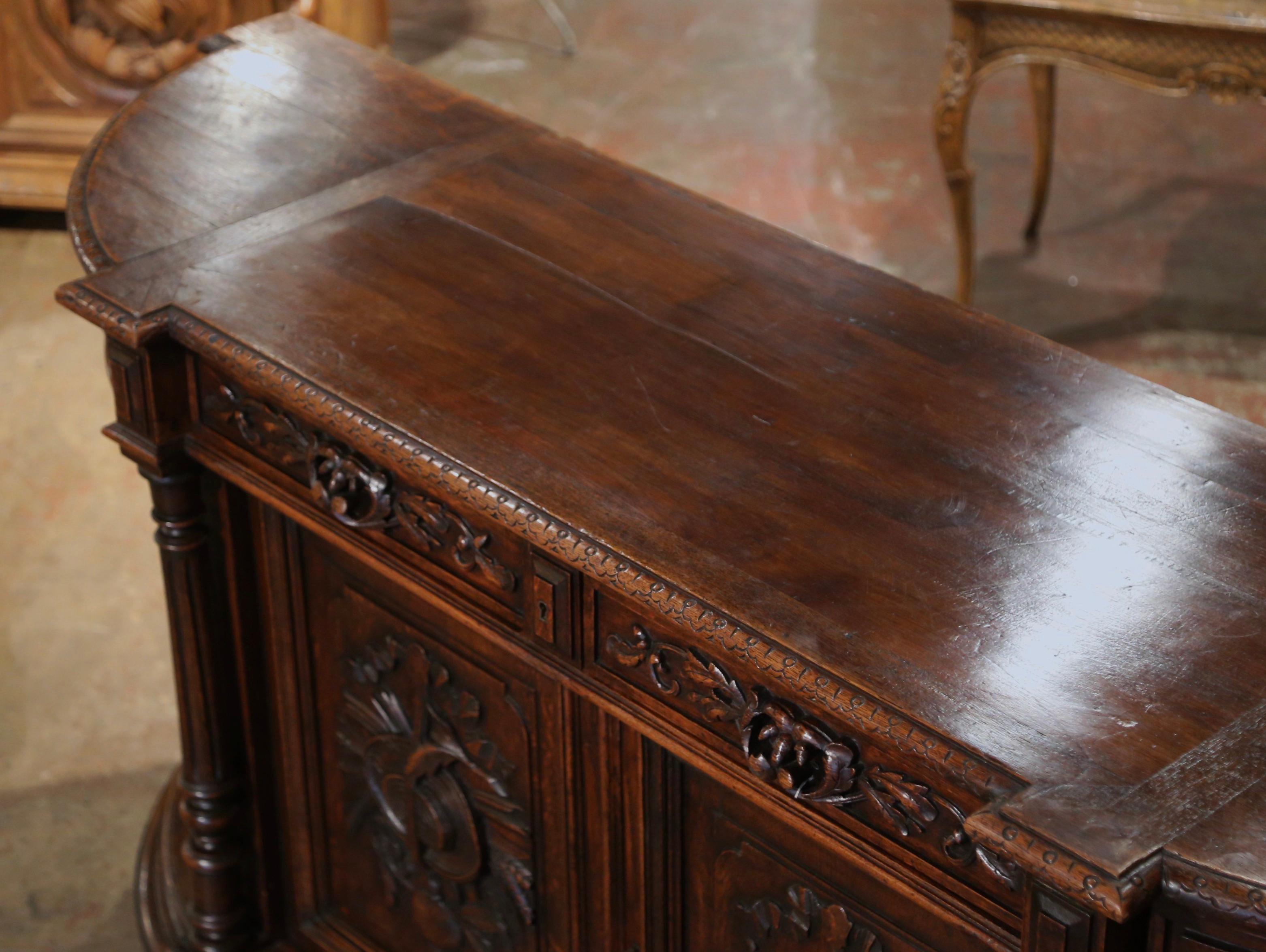 Bleached 19th Century French Black Forest Carved Oak Four-Door Buffet Enfilade