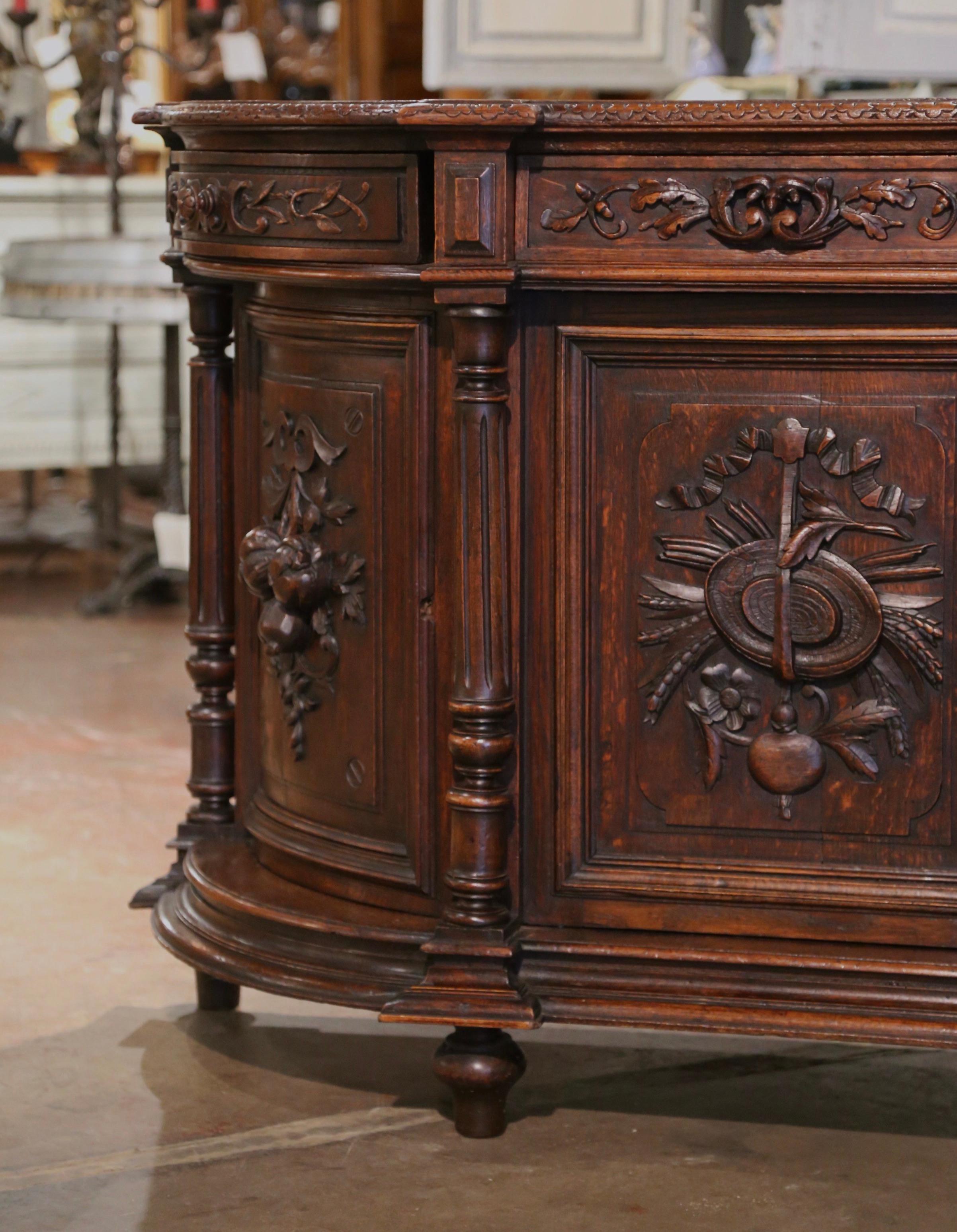 19th Century French Black Forest Carved Oak Four-Door Buffet Enfilade In Excellent Condition In Dallas, TX