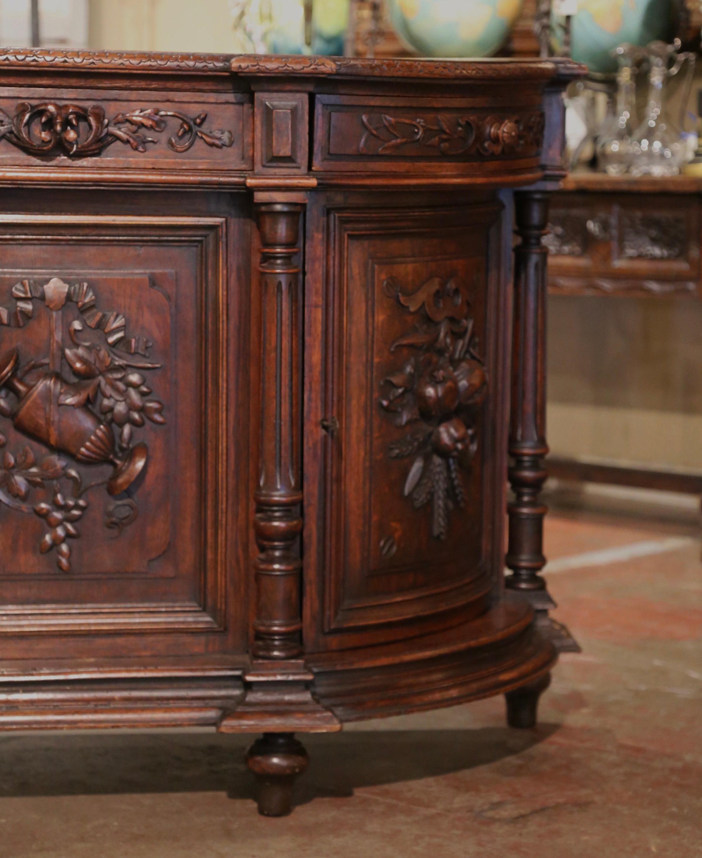 19th Century French Black Forest Carved Oak Four-Door Buffet Enfilade 1