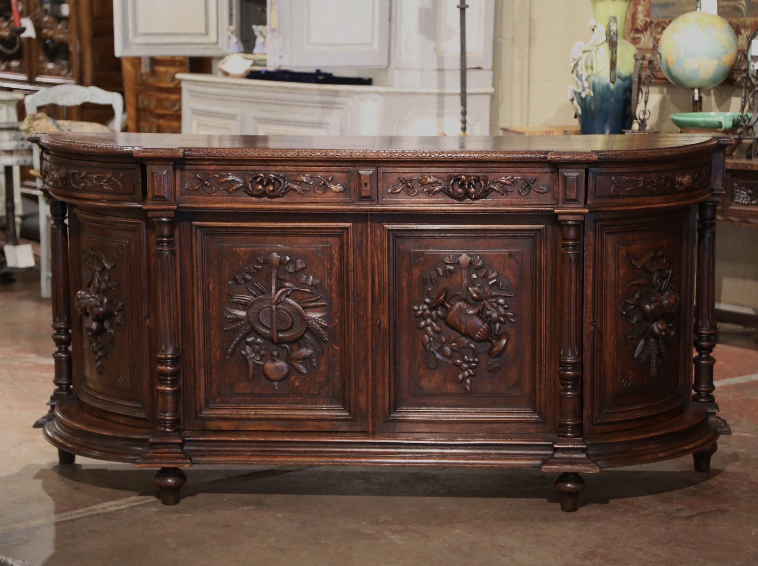 19th Century French Black Forest Carved Oak Four-Door Buffet Enfilade 2