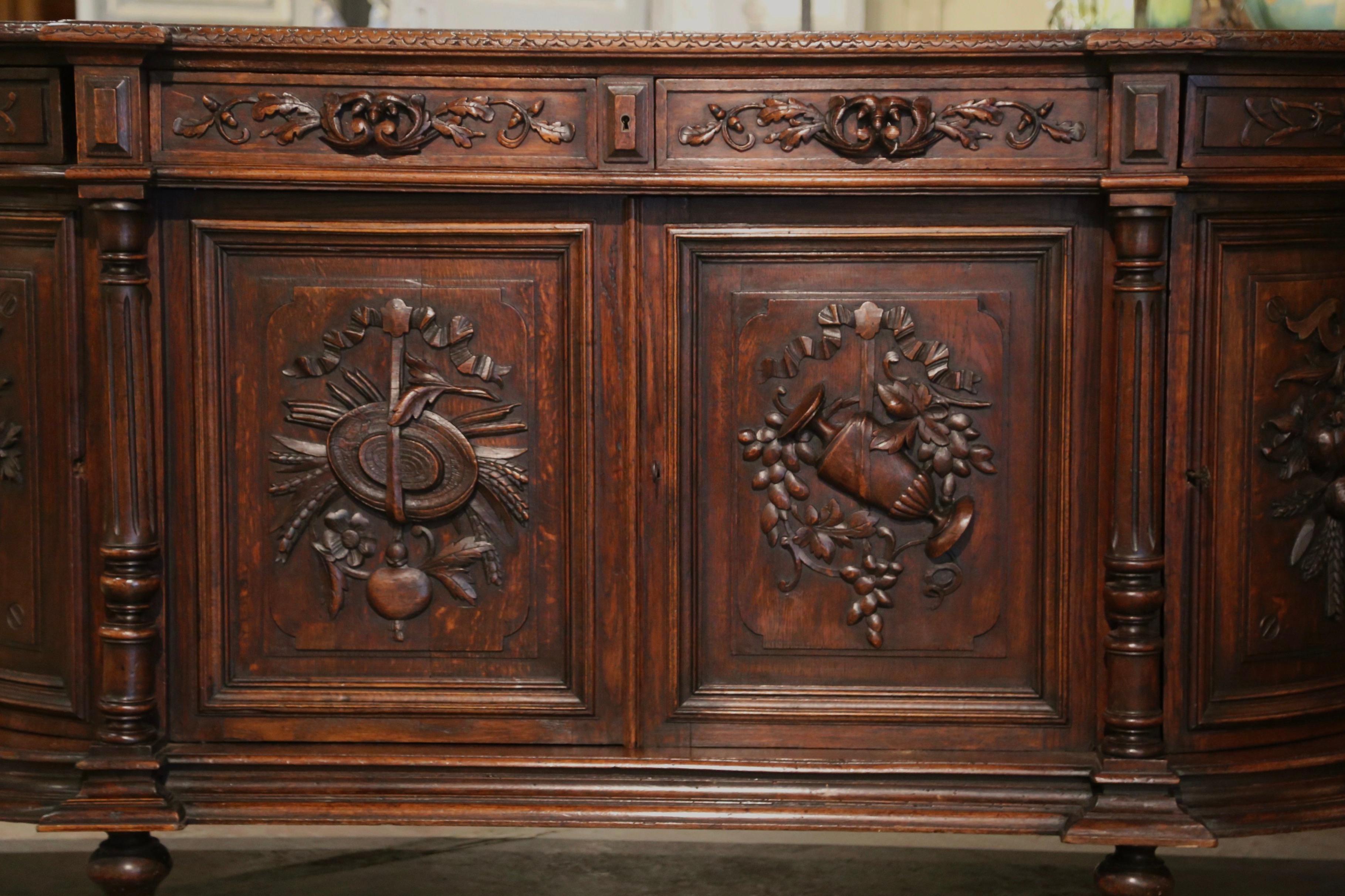 19th Century French Black Forest Carved Oak Four-Door Buffet Enfilade 3