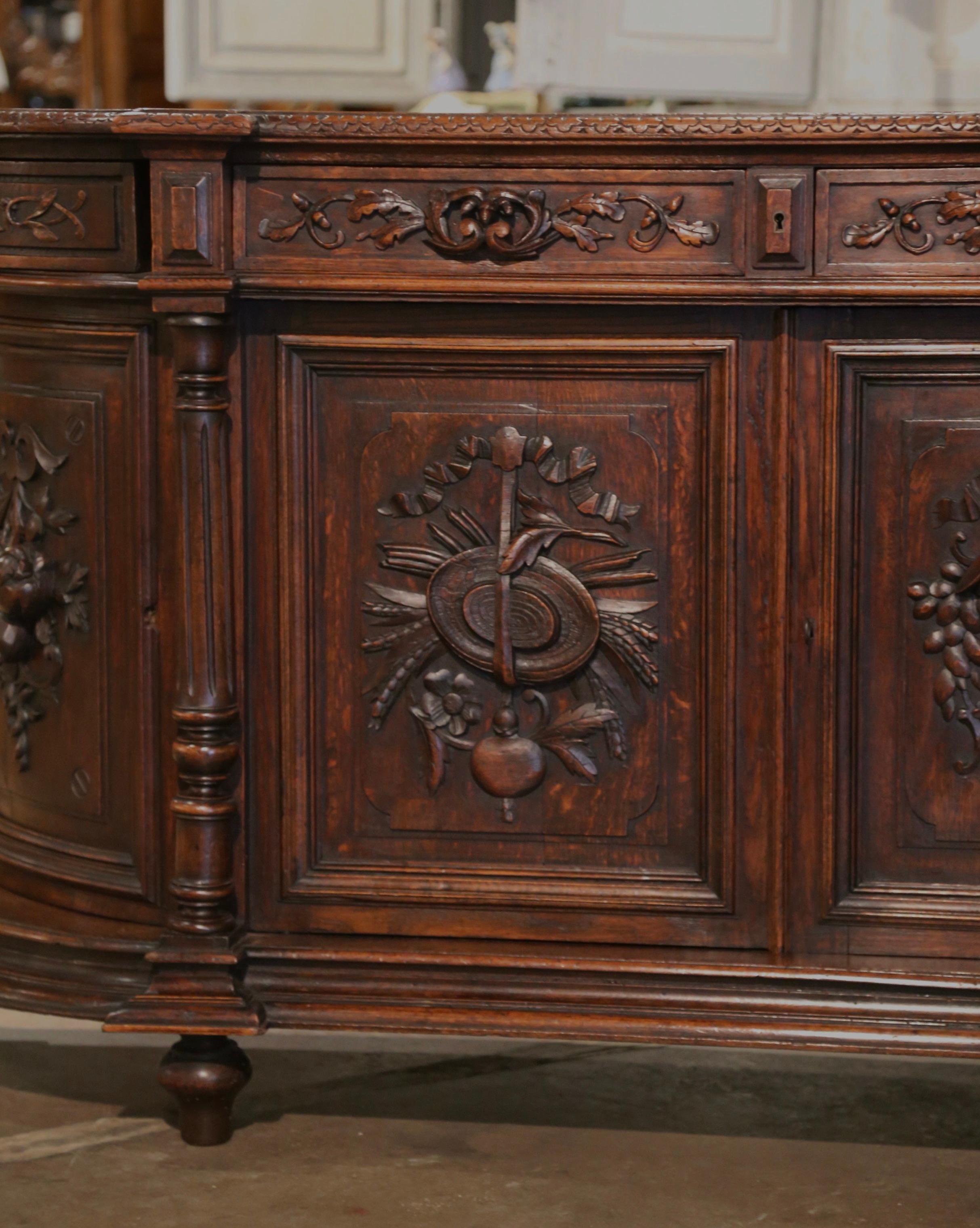 19th Century French Black Forest Carved Oak Four-Door Buffet Enfilade 4