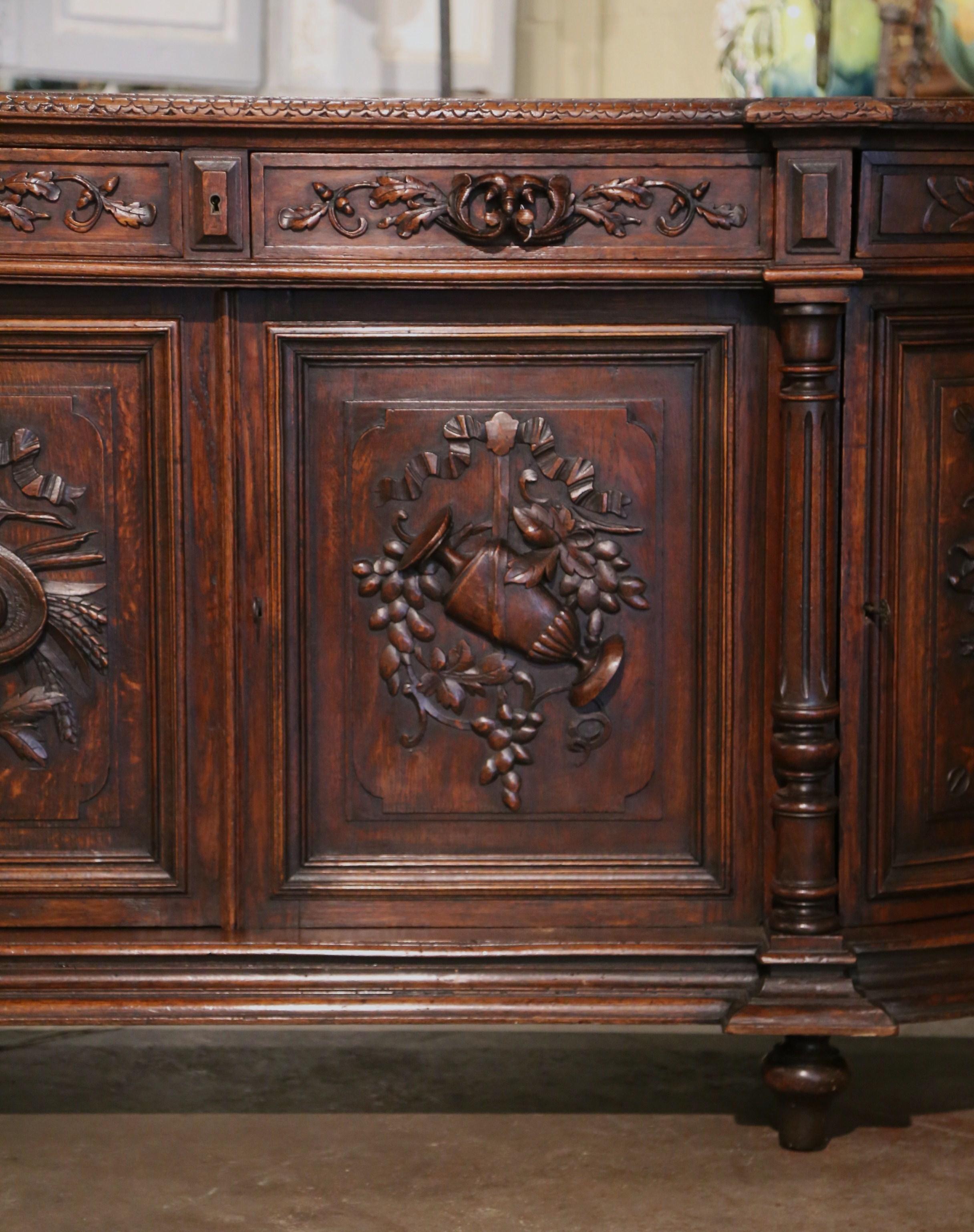19th Century French Black Forest Carved Oak Four-Door Buffet Enfilade 5