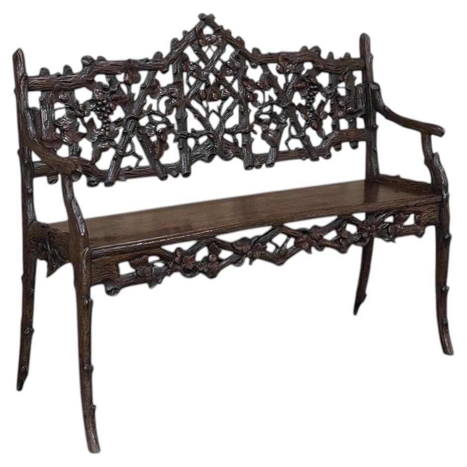 19th Century French Black Forest Carved Oak Hall Bench
