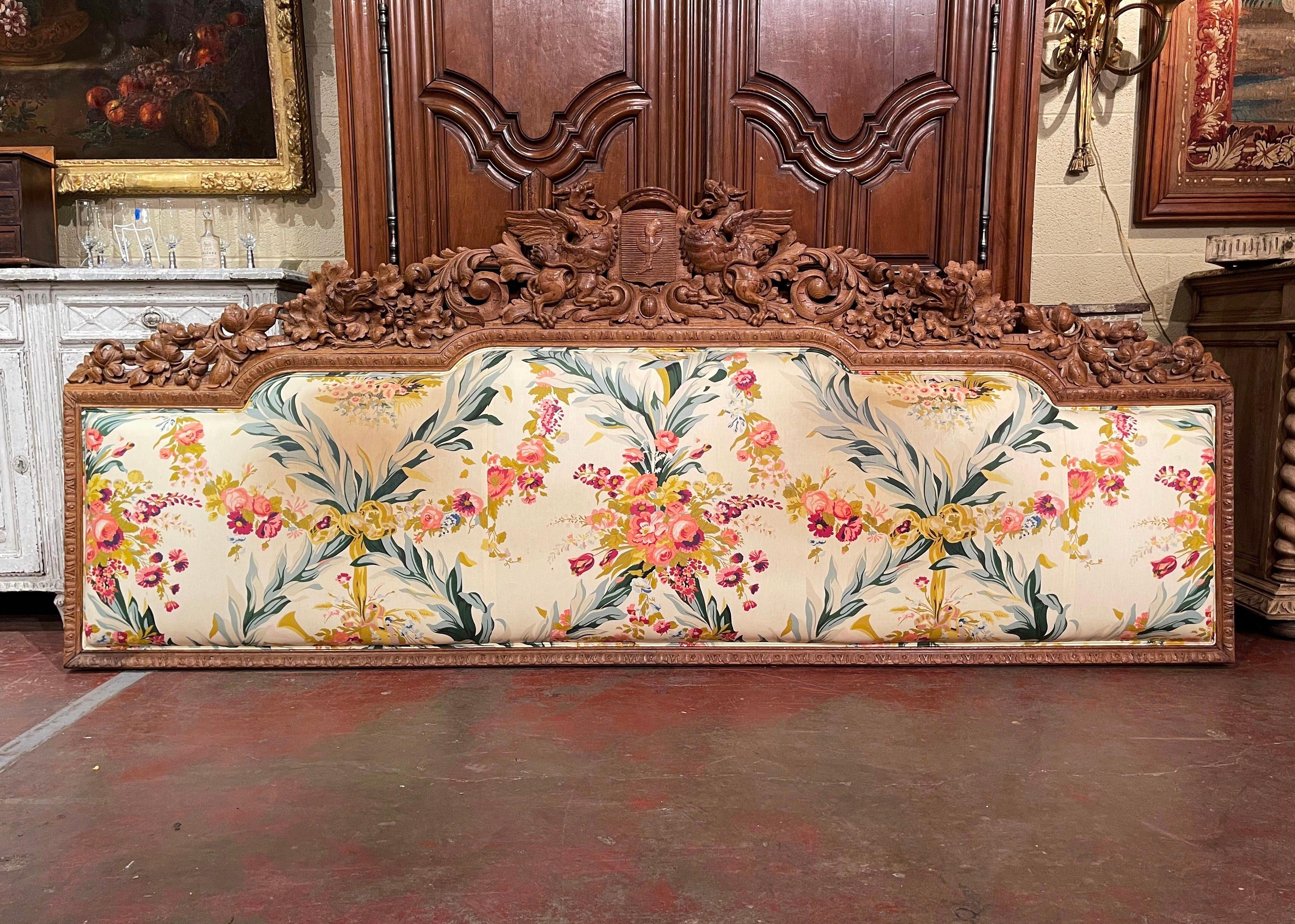 19th Century French Black Forest Carved Oak King Size Wall Hanging Headboard In Excellent Condition In Dallas, TX