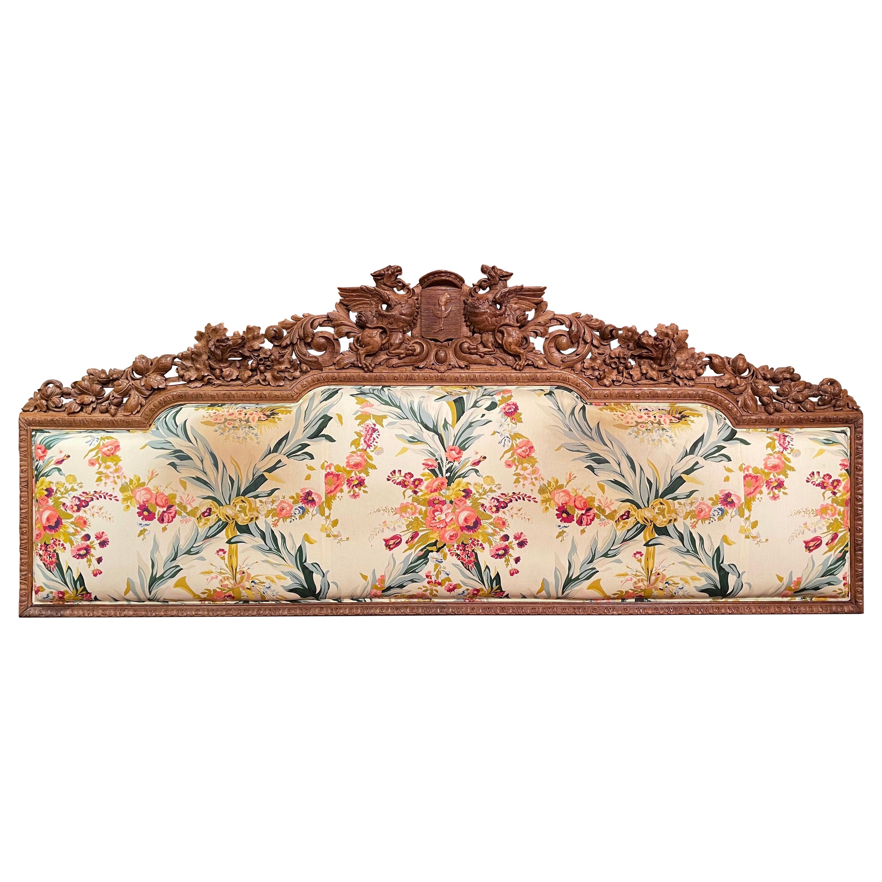 19th Century French Black Forest Carved Oak King Size Wall Hanging Headboard