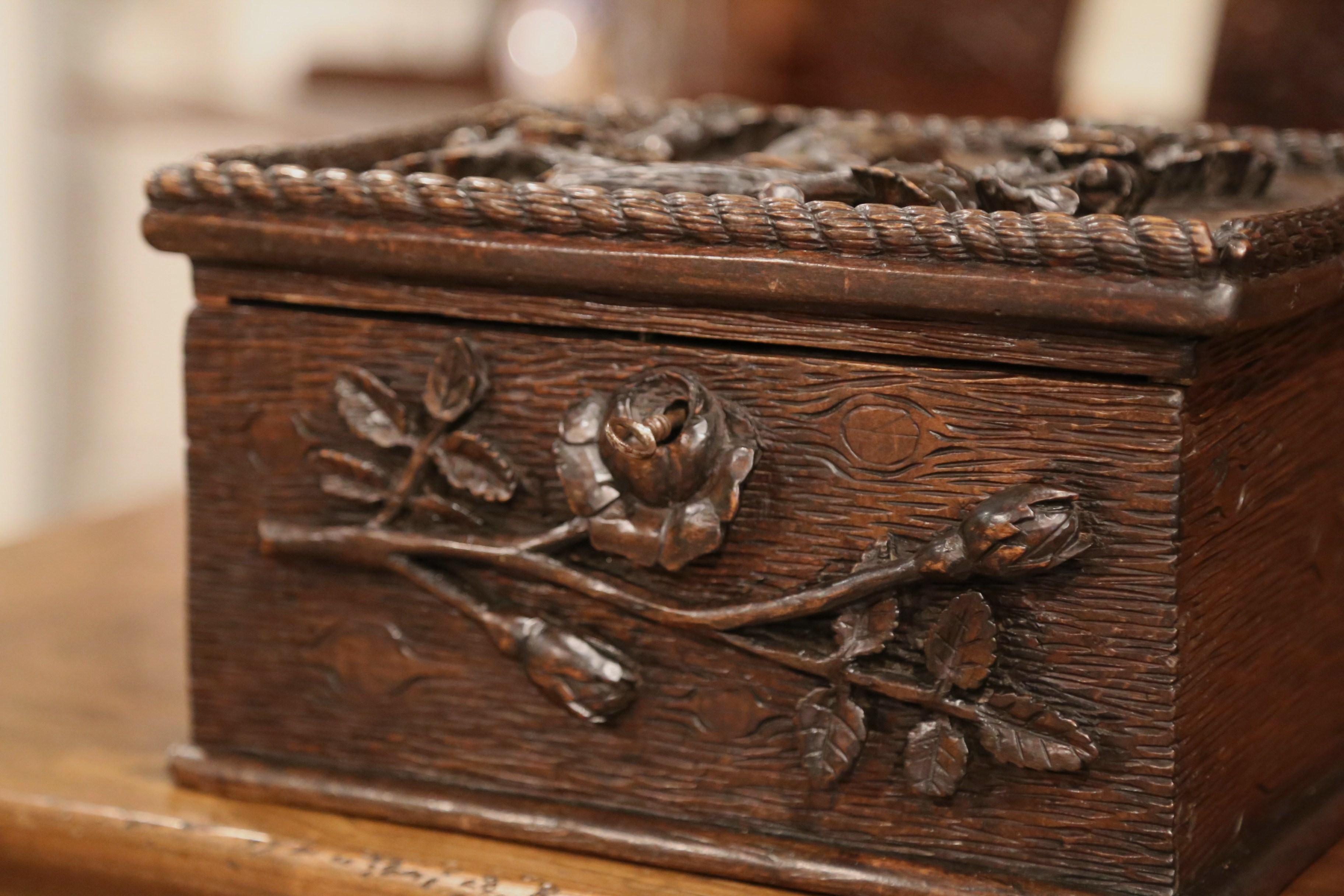 19th Century French Black Forest Carved Oak Letter Box with Foliage Decor 3