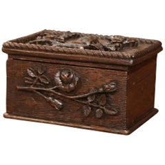 Antique 19th Century French Black Forest Carved Oak Letter Box with Foliage Decor