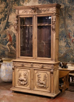 19th Century French Black Forest Carved Oak Nine-Gun Cabinet with Hunt Motifs