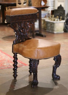 19th Century French Black Forest Carved Oak Smoking chair with Cigar Storage
