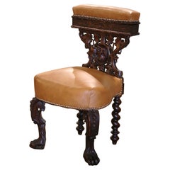 Sedia da fumo francese Black Forest intagliata in Oak del 19° secolo con porta-sigari