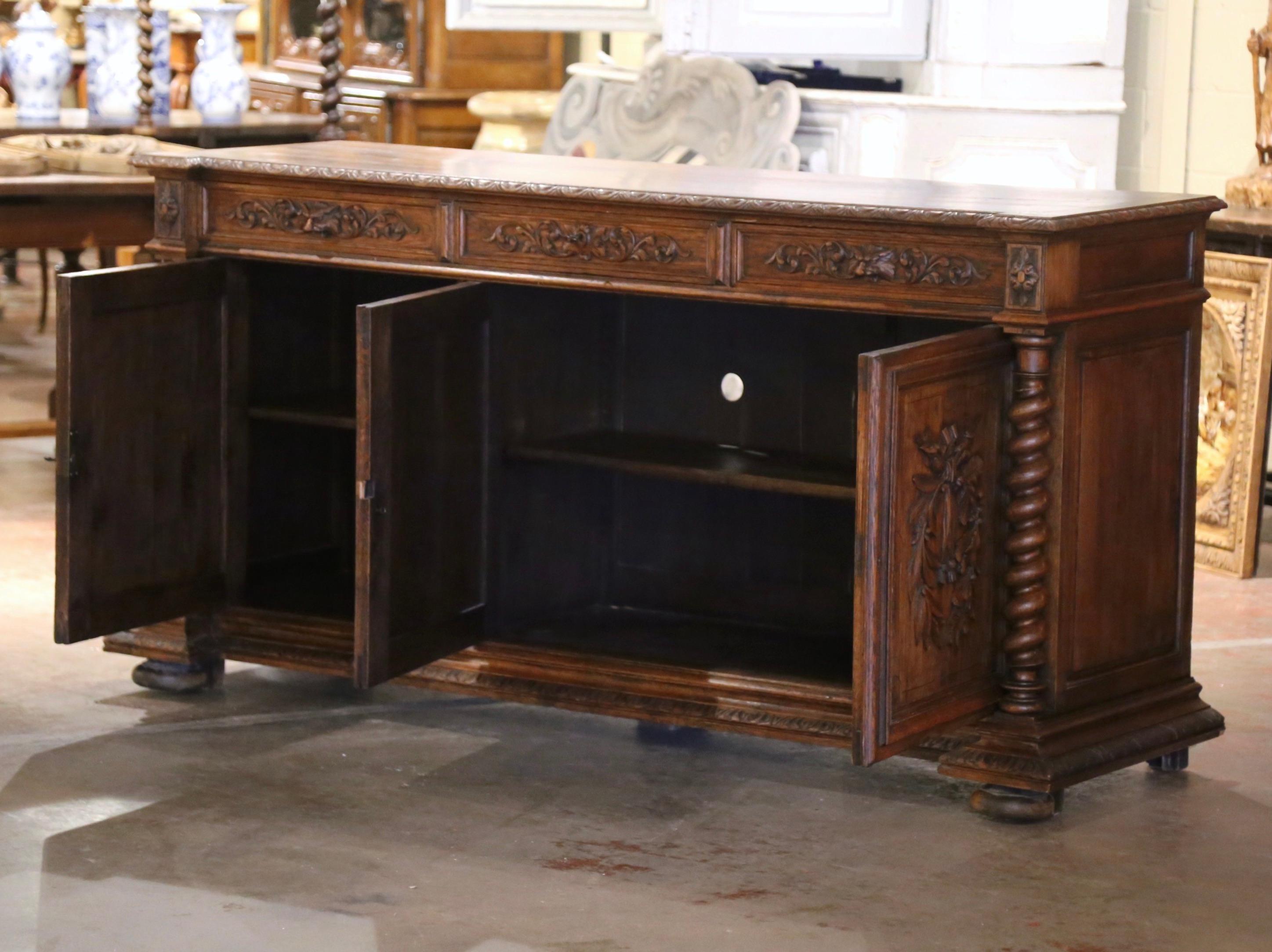 19th Century French Black Forest Carved Oak Three-Door Buffet Enfilade 6
