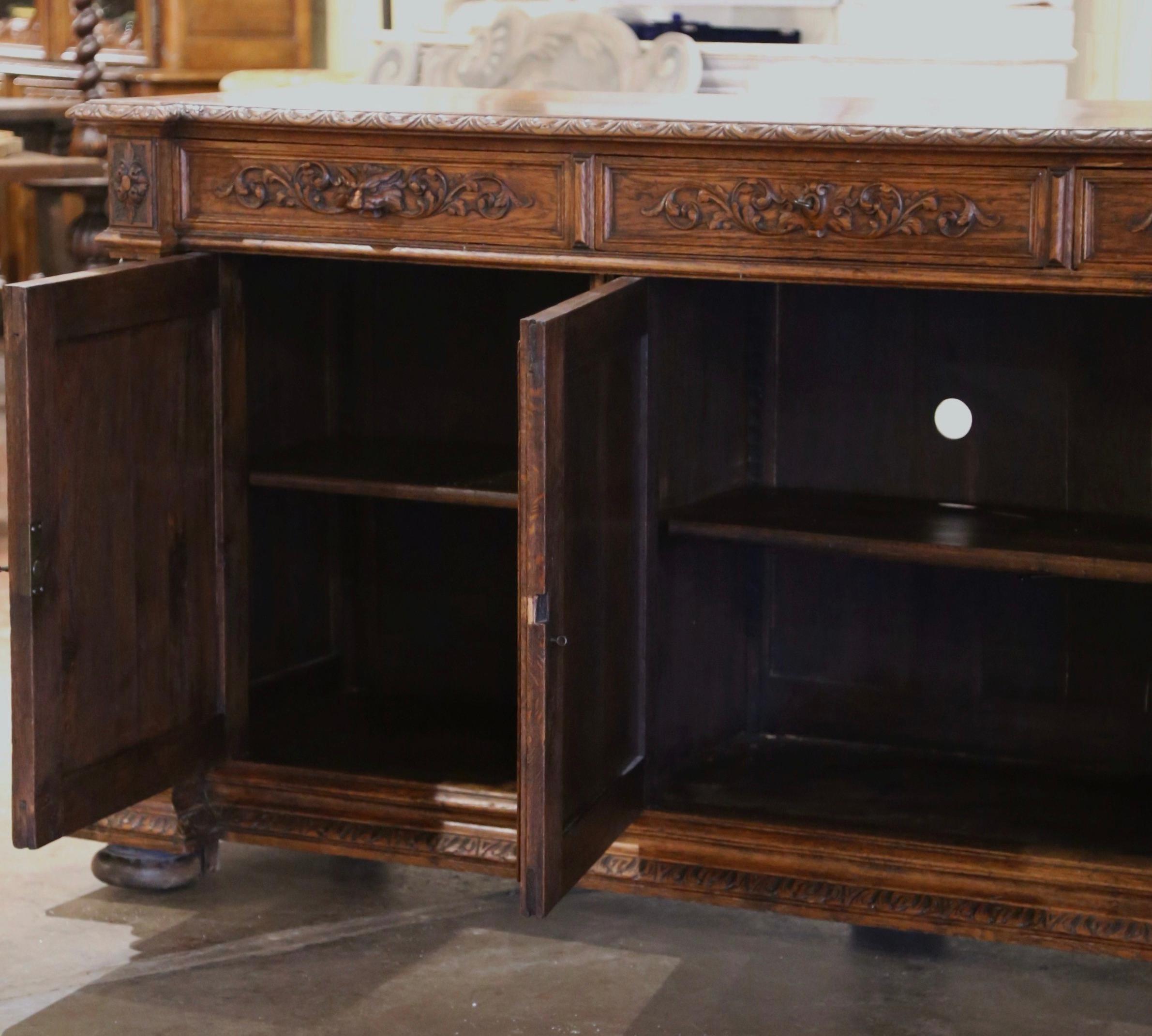 19th Century French Black Forest Carved Oak Three-Door Buffet Enfilade 7