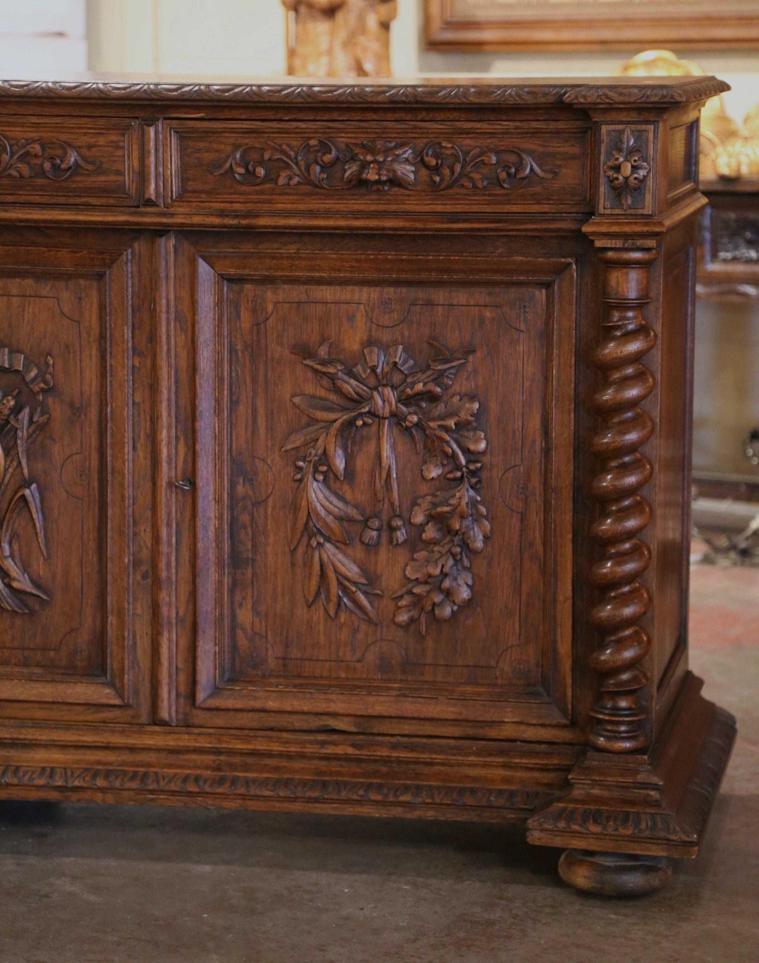 19th Century French Black Forest Carved Oak Three-Door Buffet Enfilade 1