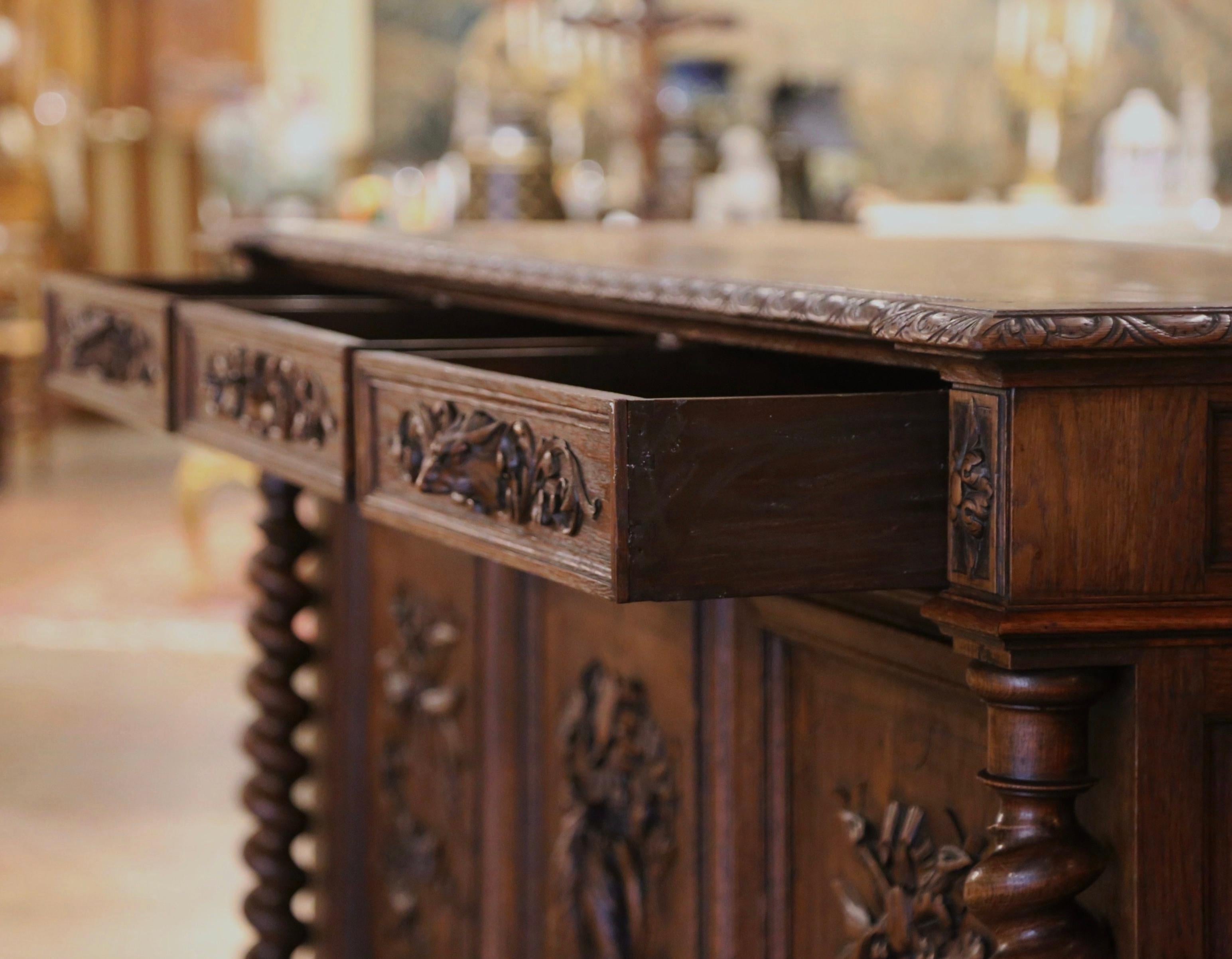 19th Century French Black Forest Carved Oak Three-Door Buffet Enfilade 5