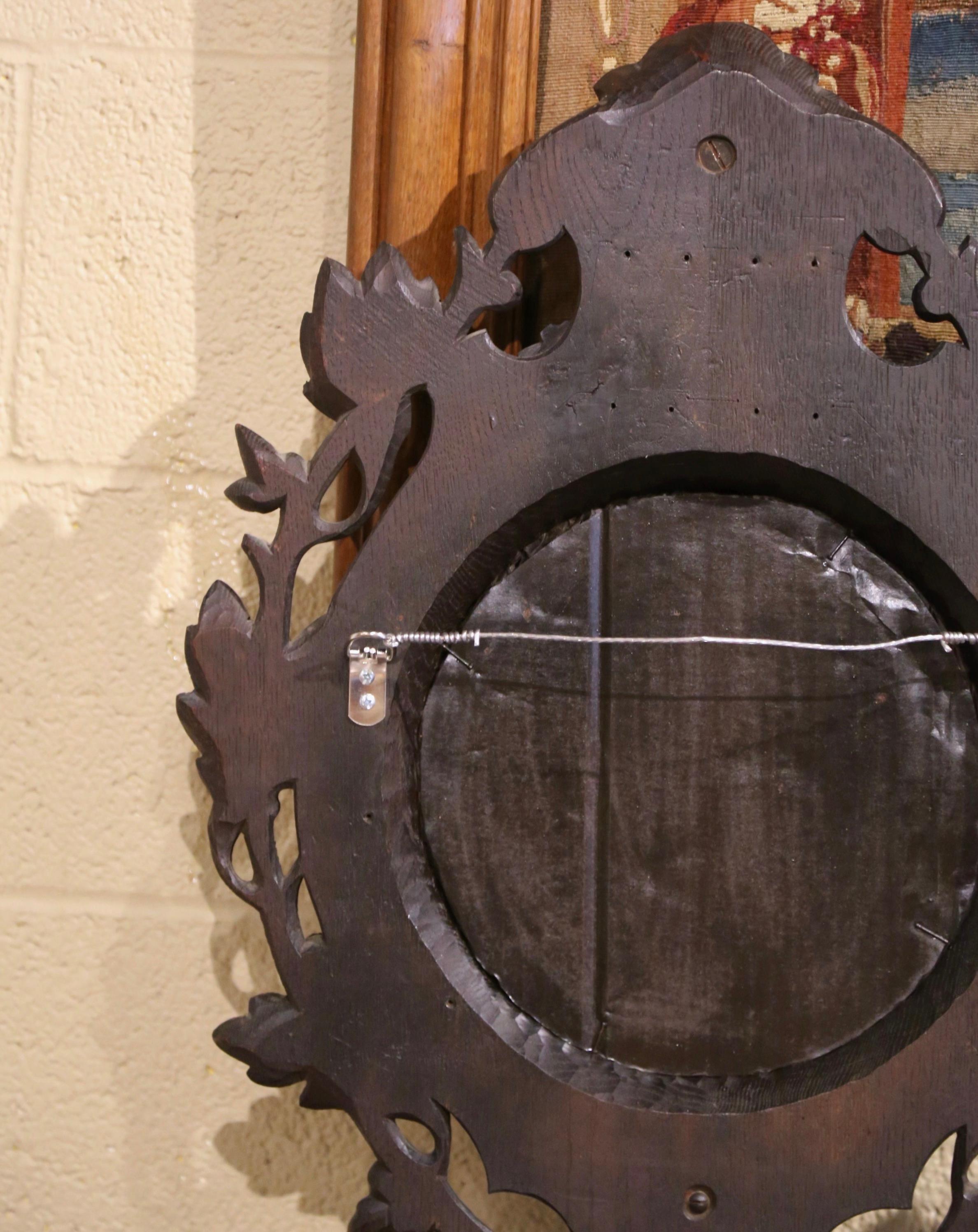 19th Century French Black Forest Carved Oak Wall Mirror with Dog and Leaf Motifs 6