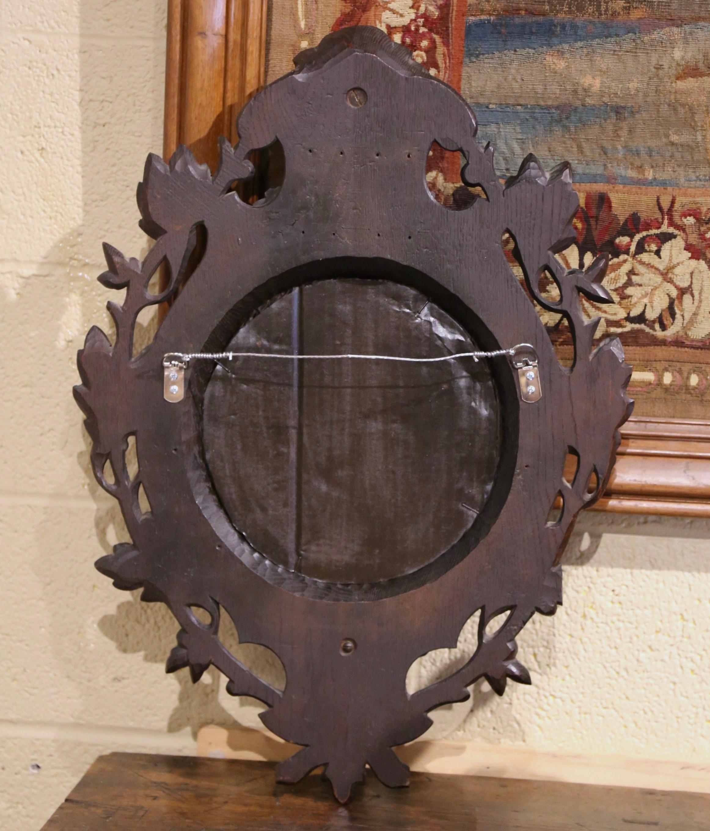 19th Century French Black Forest Carved Oak Wall Mirror with Dog and Leaf Motifs 5