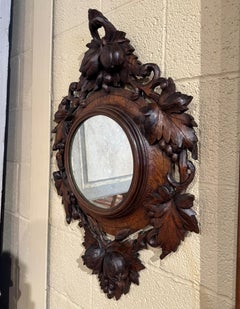 19th Century French Black Forest Carved Oak Wall Mirror with Fruit Motifs