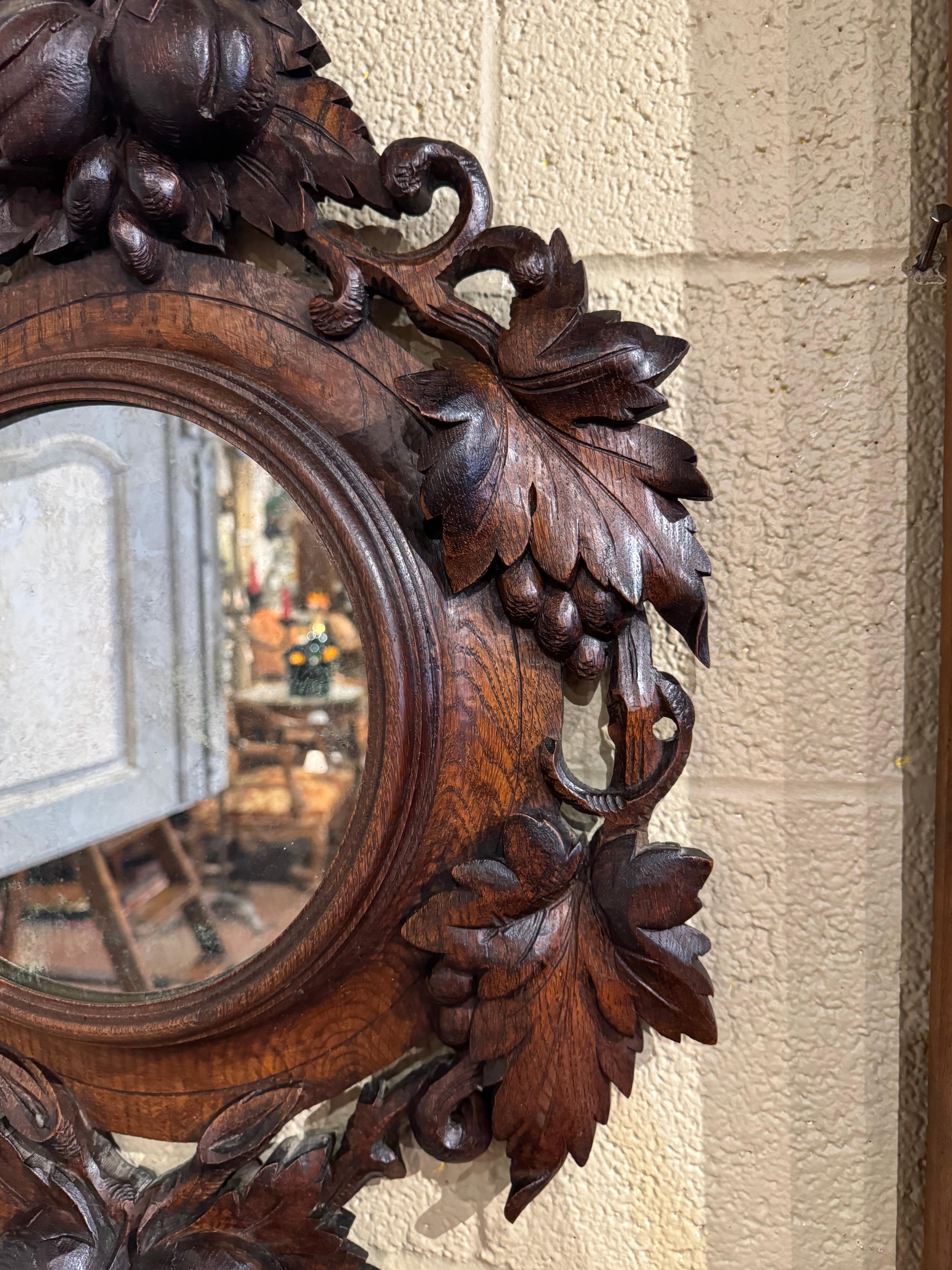 19th Century French Black Forest Carved Oak Wall Mirror with Fruit Motifs 2