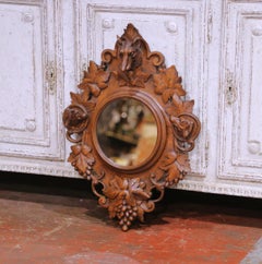 19th Century French Black Forest Carved Oak Wall Mirror with Hunting Motifs