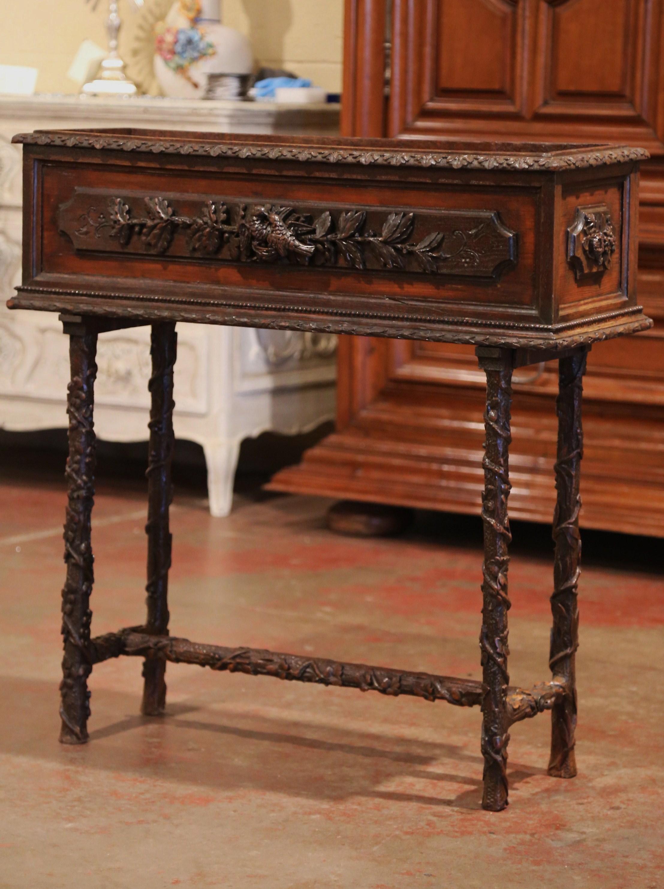 19th Century French Black Forest Carved Plant Stand with Bird and Vine Decor 5
