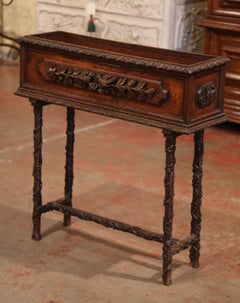 19th Century French Black Forest Carved Plant Stand with Bird and Vine Decor