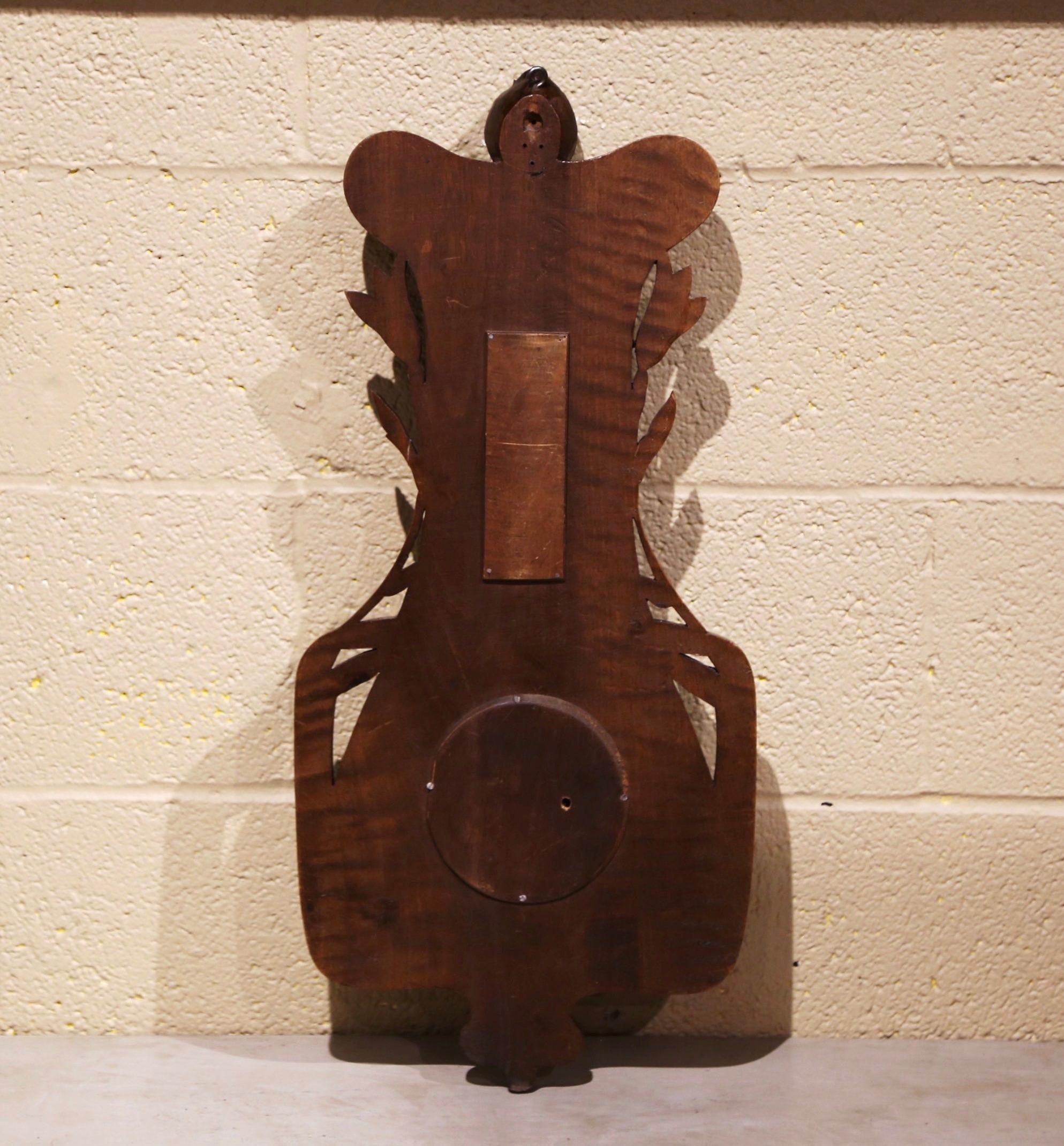 19th Century French Black Forest Carved Walnut Barometer with Foliage Decor 3