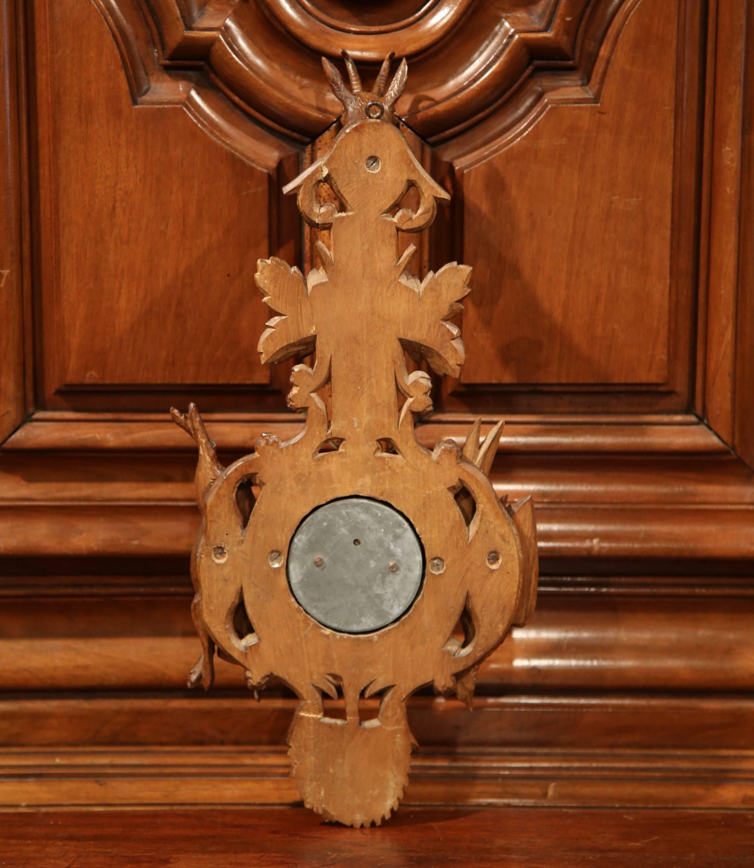 19th Century French Black Forest Carved Walnut Barometer with Hunt Decor 5