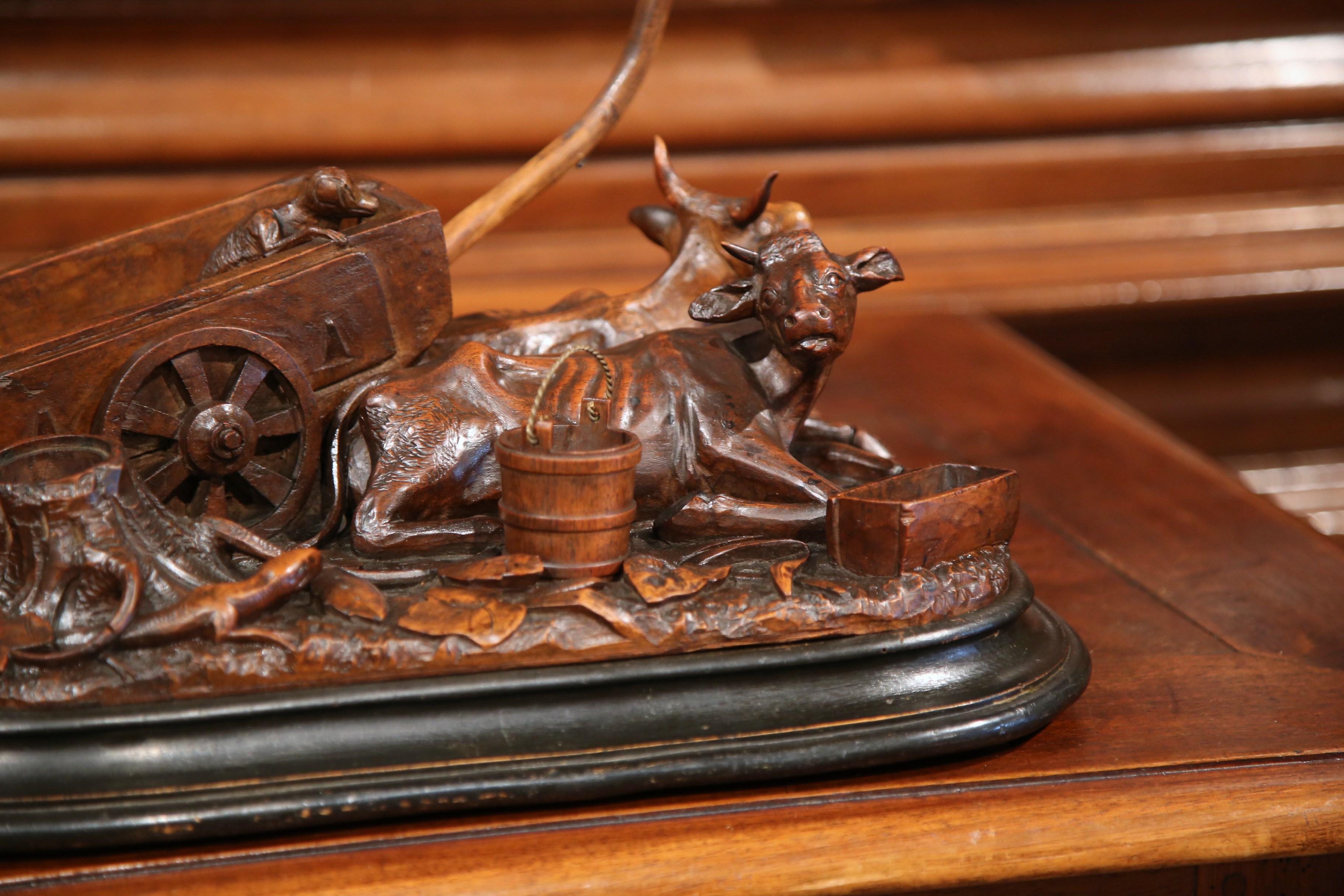 19th Century French Black Forest Carved Walnut Cow Sculpture Composition For Sale 5