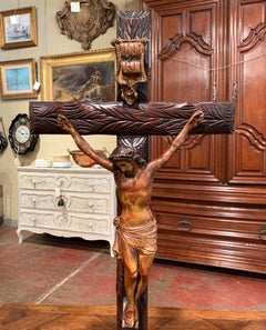 19th Century French Black Forest Carved Walnut Crucifix with Jesus Christ