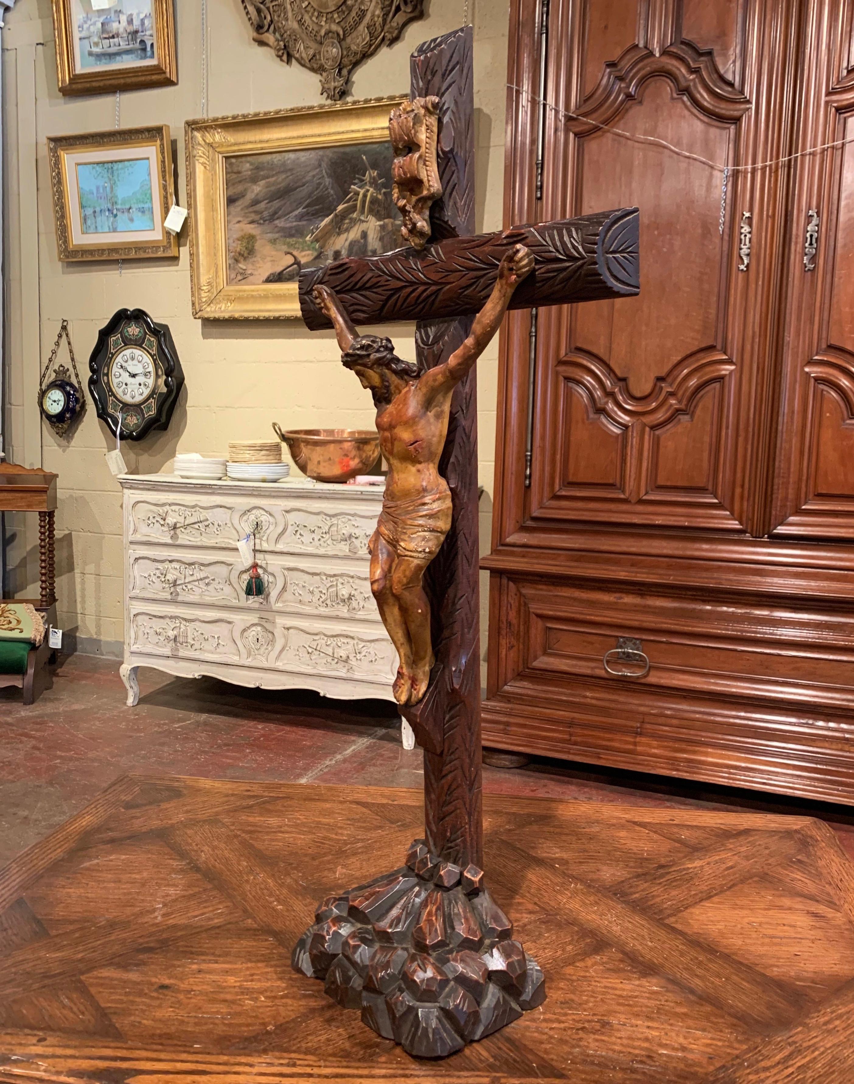 19th Century French Black Forest Carved Walnut Crucifix with Jesus Christ 3