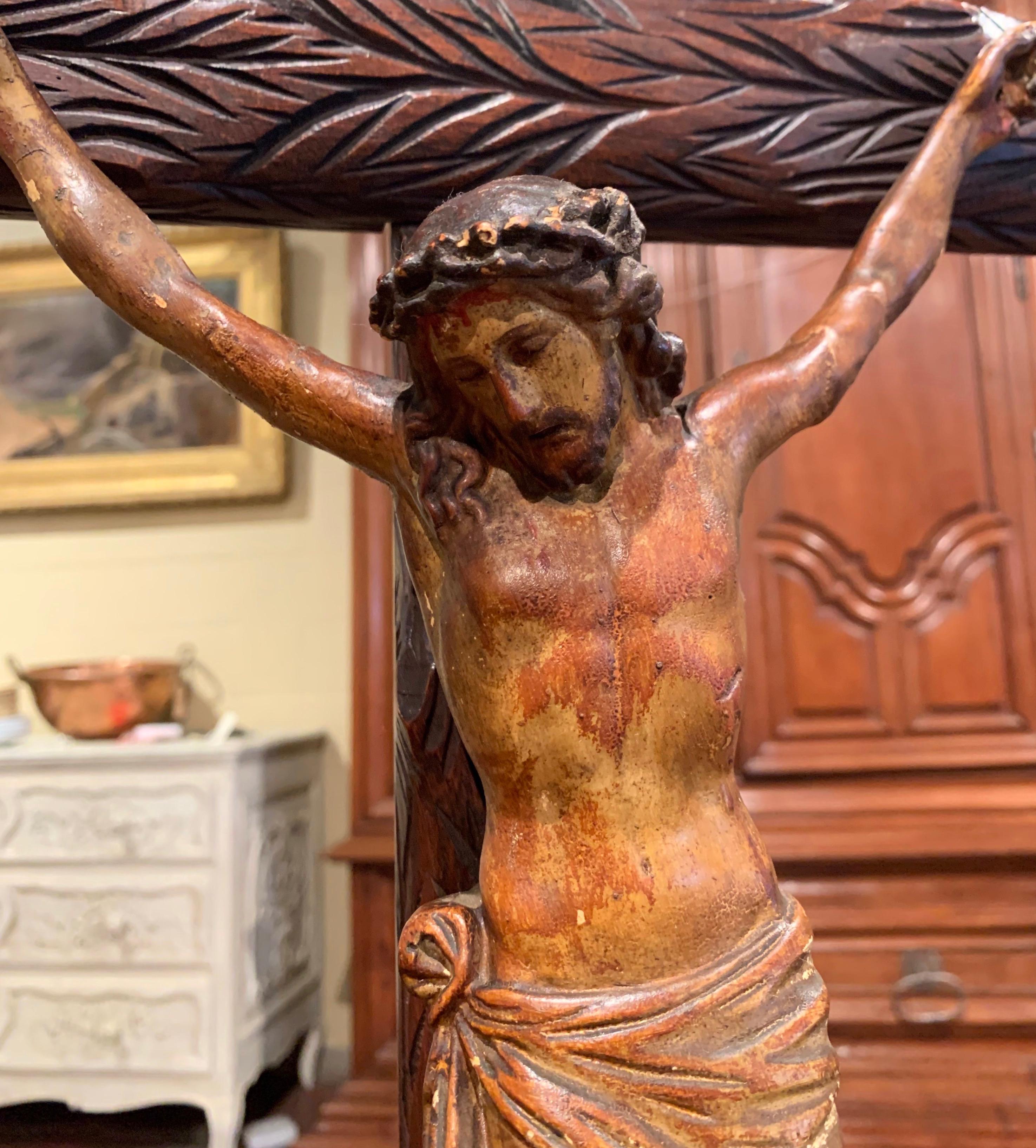 19th Century French Black Forest Carved Walnut Crucifix with Jesus Christ 4