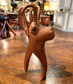 19th Century French Black Forest Carved Walnut Deer Nut Cracker with Glass Eyes