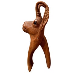 19th Century French Black Forest Carved Walnut Deer Nut Cracker with Glass Eyes