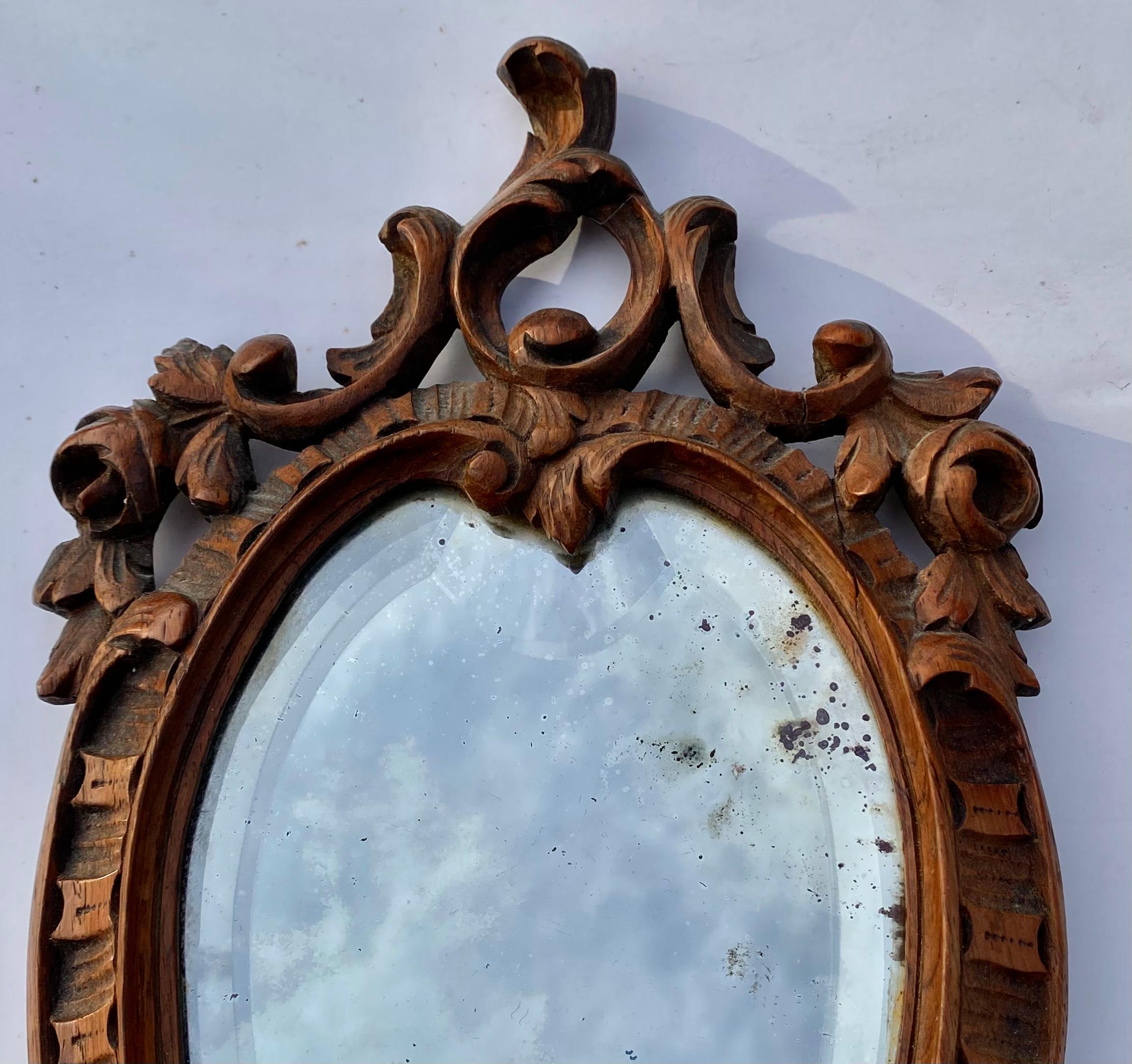 19th Century French Black Forest Carved Walnut Hand Mirror with Beveled Glass 5