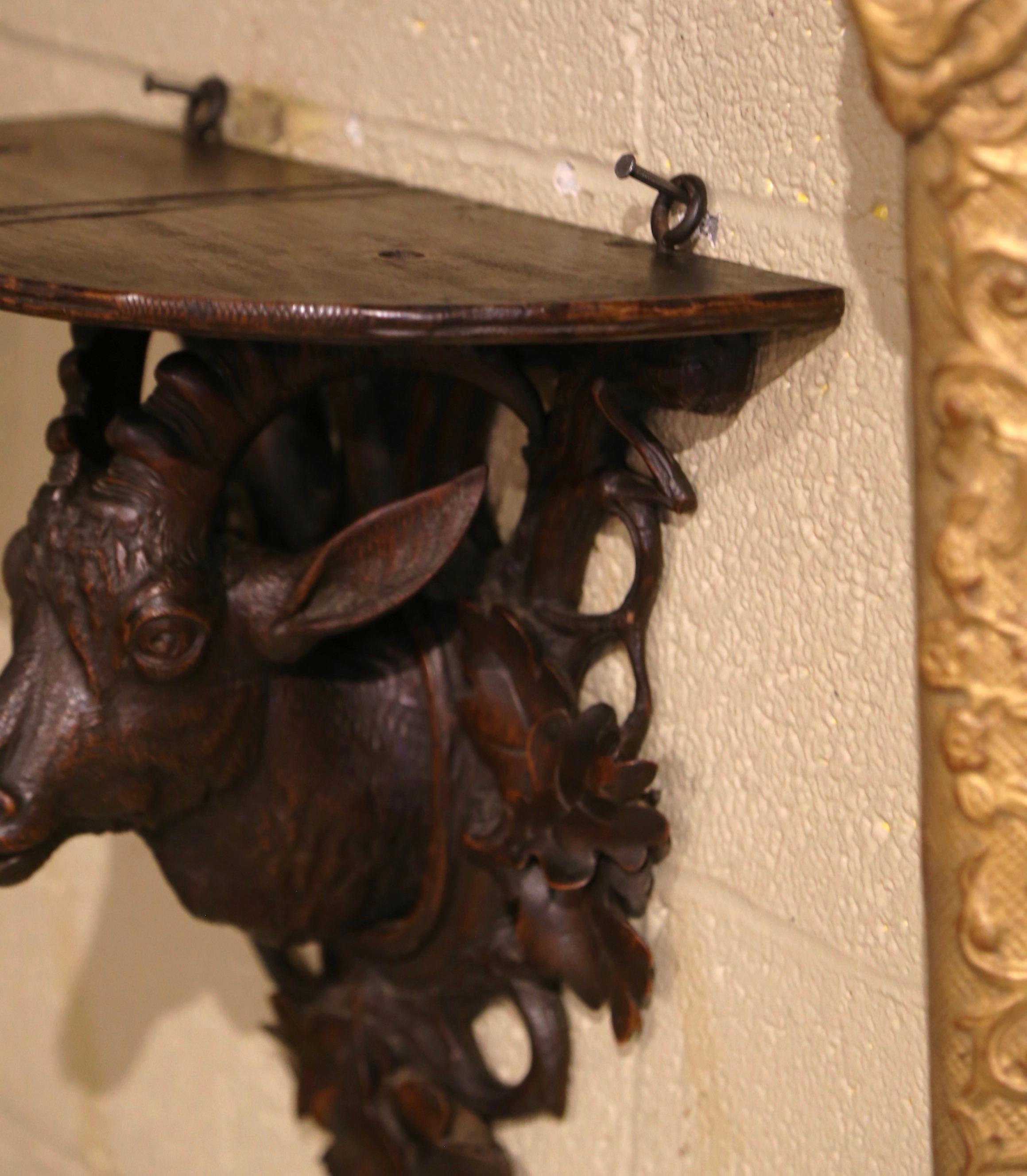 19th Century French Black Forest Carved Walnut Hanging Shelf with Deer Motif 2