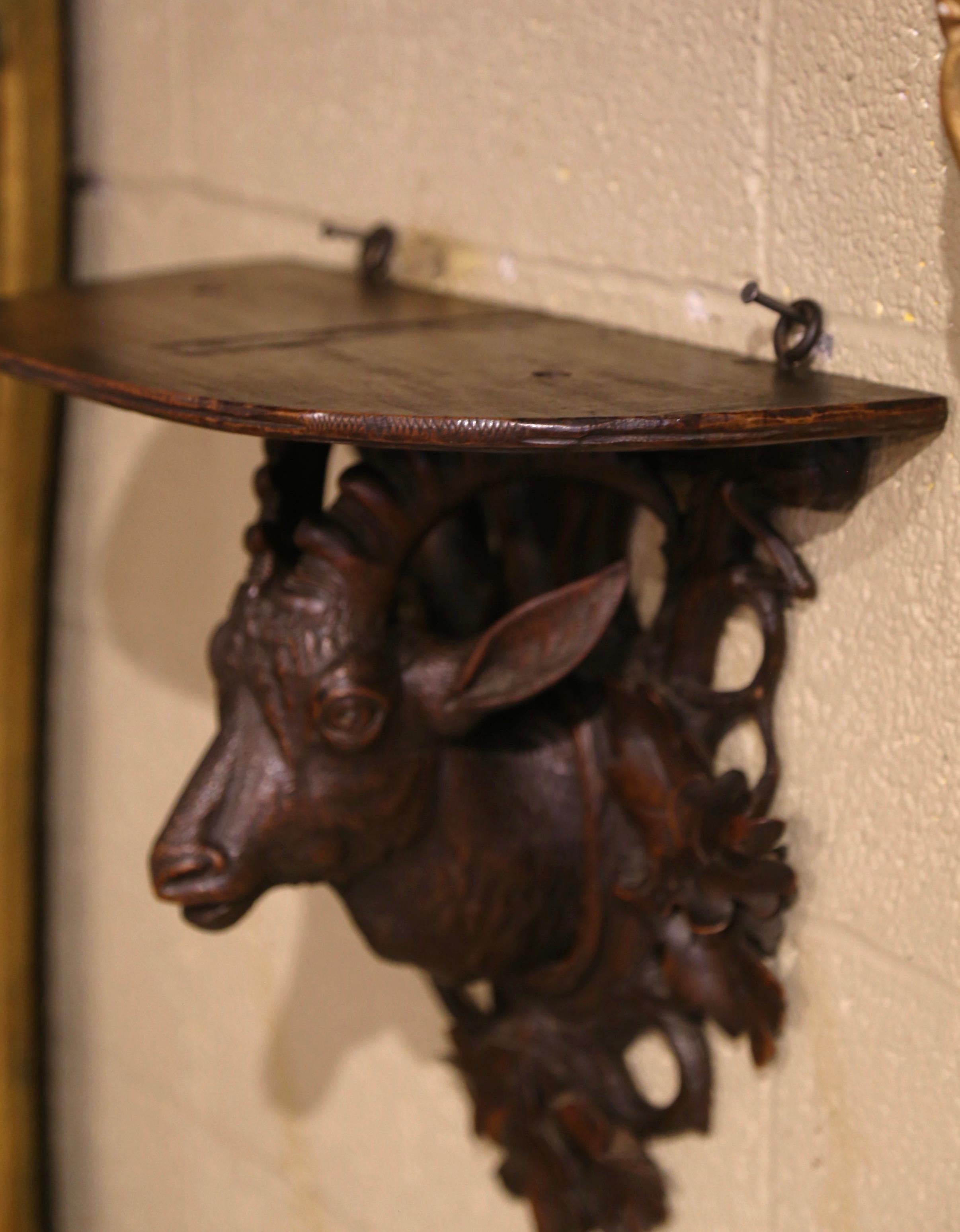 19th Century French Black Forest Carved Walnut Hanging Shelf with Deer Motif 3