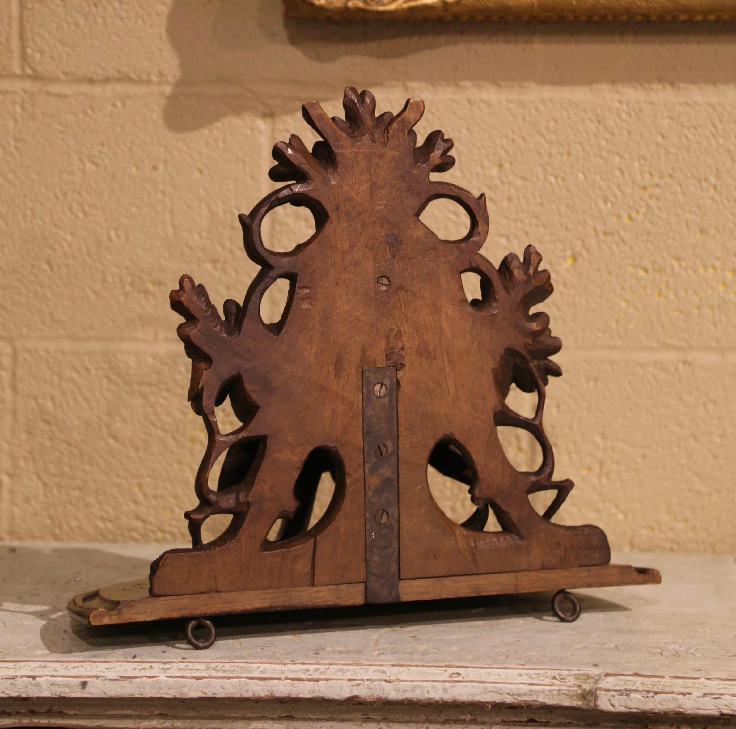 19th Century French Black Forest Carved Walnut Hanging Shelf with Deer Motif 4