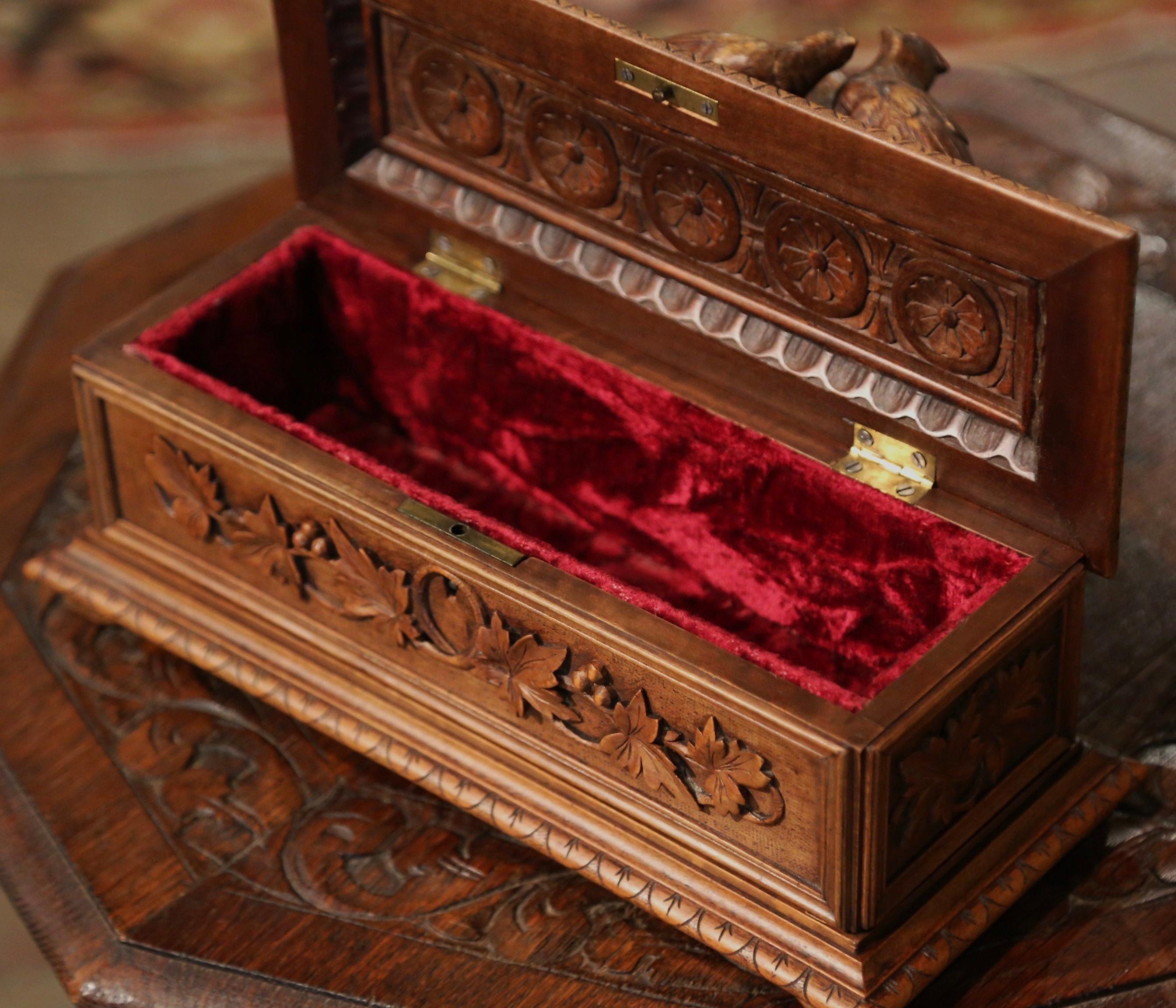 19th Century French Black Forest Carved Walnut Jewelry Box with Bird Motifs 5